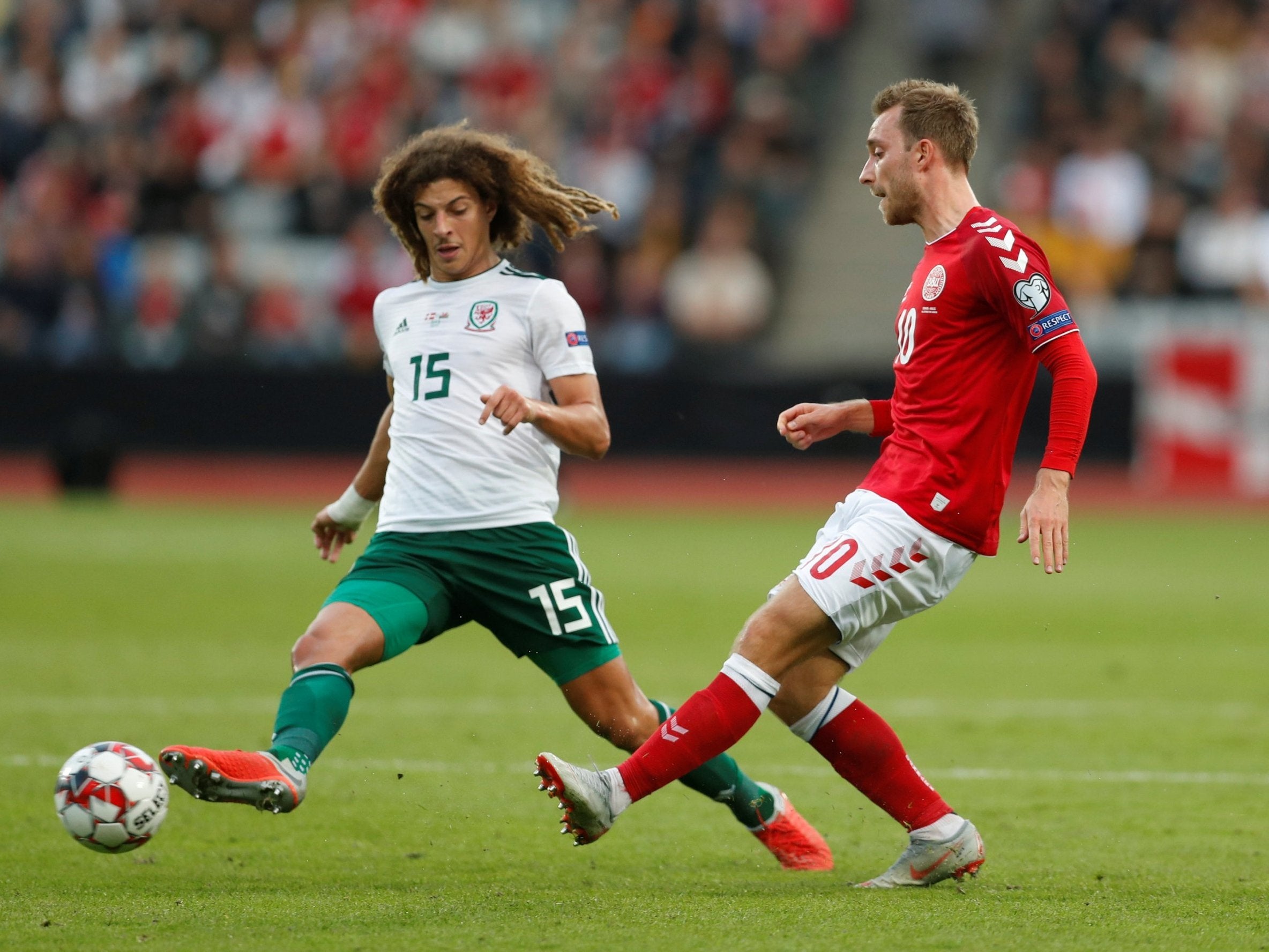 Ethan Ampadu playing against Denmark in the Nations League