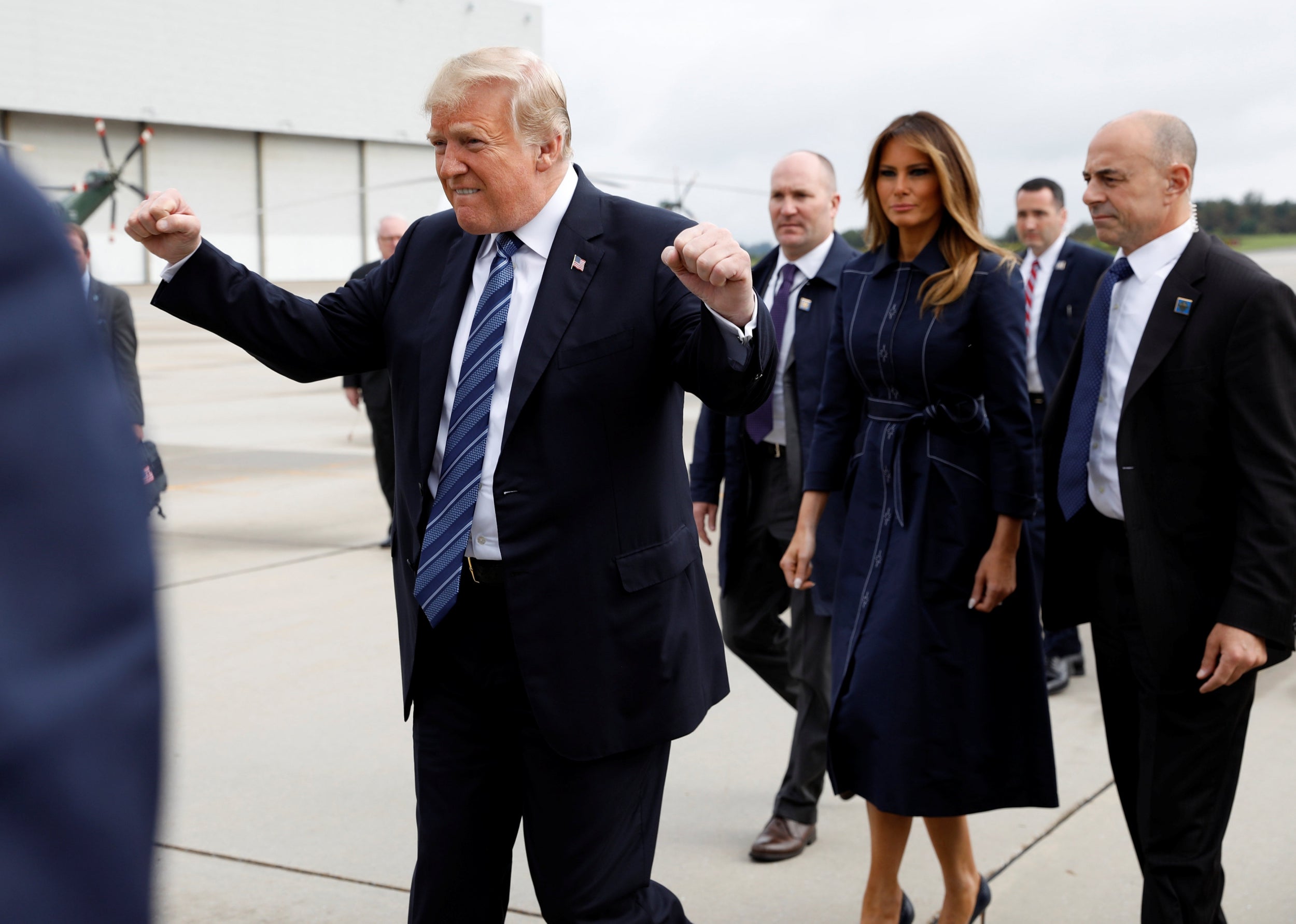 Donald Trump is seen arriving in Johnstown, Pennsylvania while on his way to a 9/11 tribute