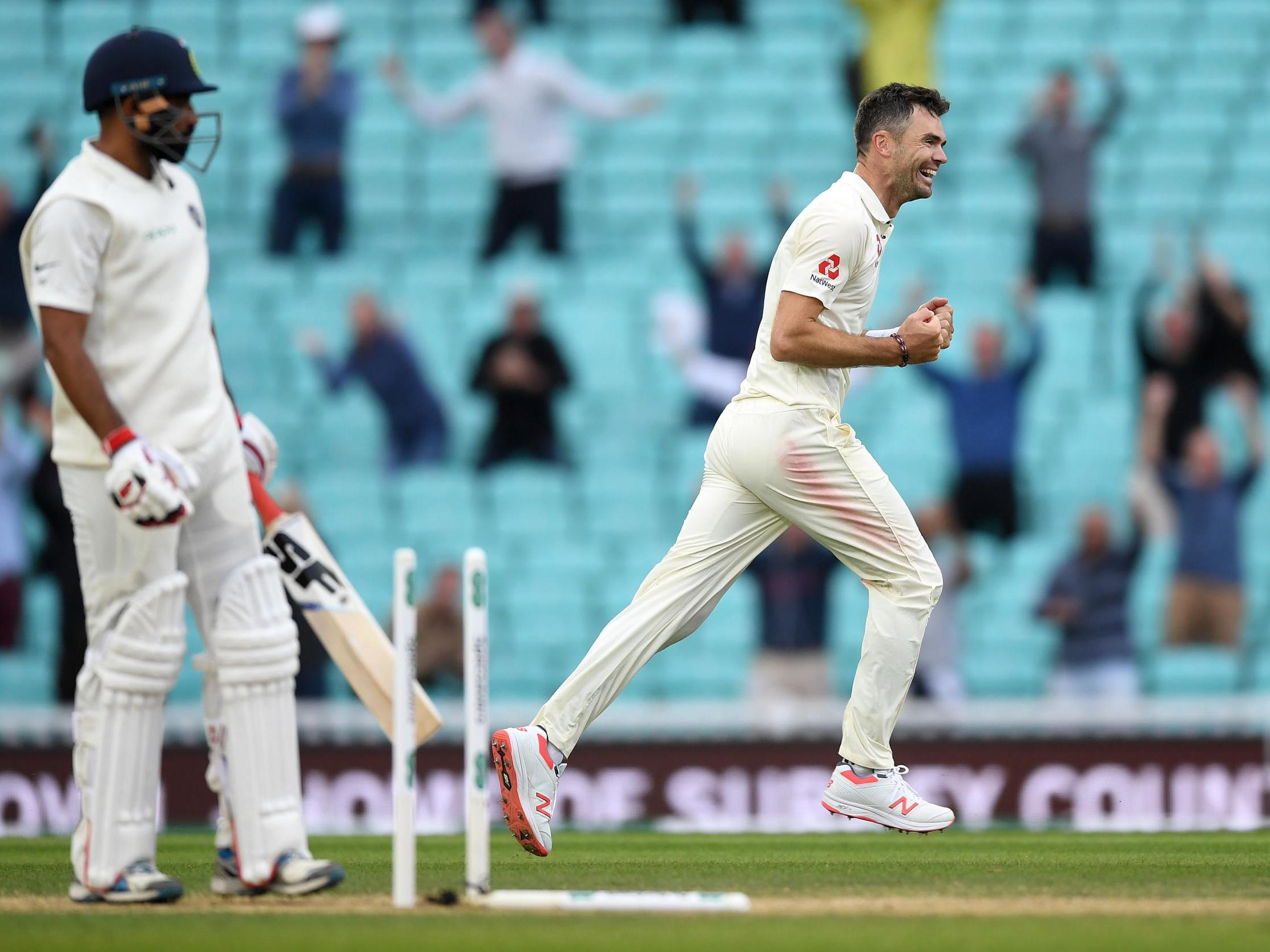 James Anderson celebrates wrapping up the series with his 564th wicket