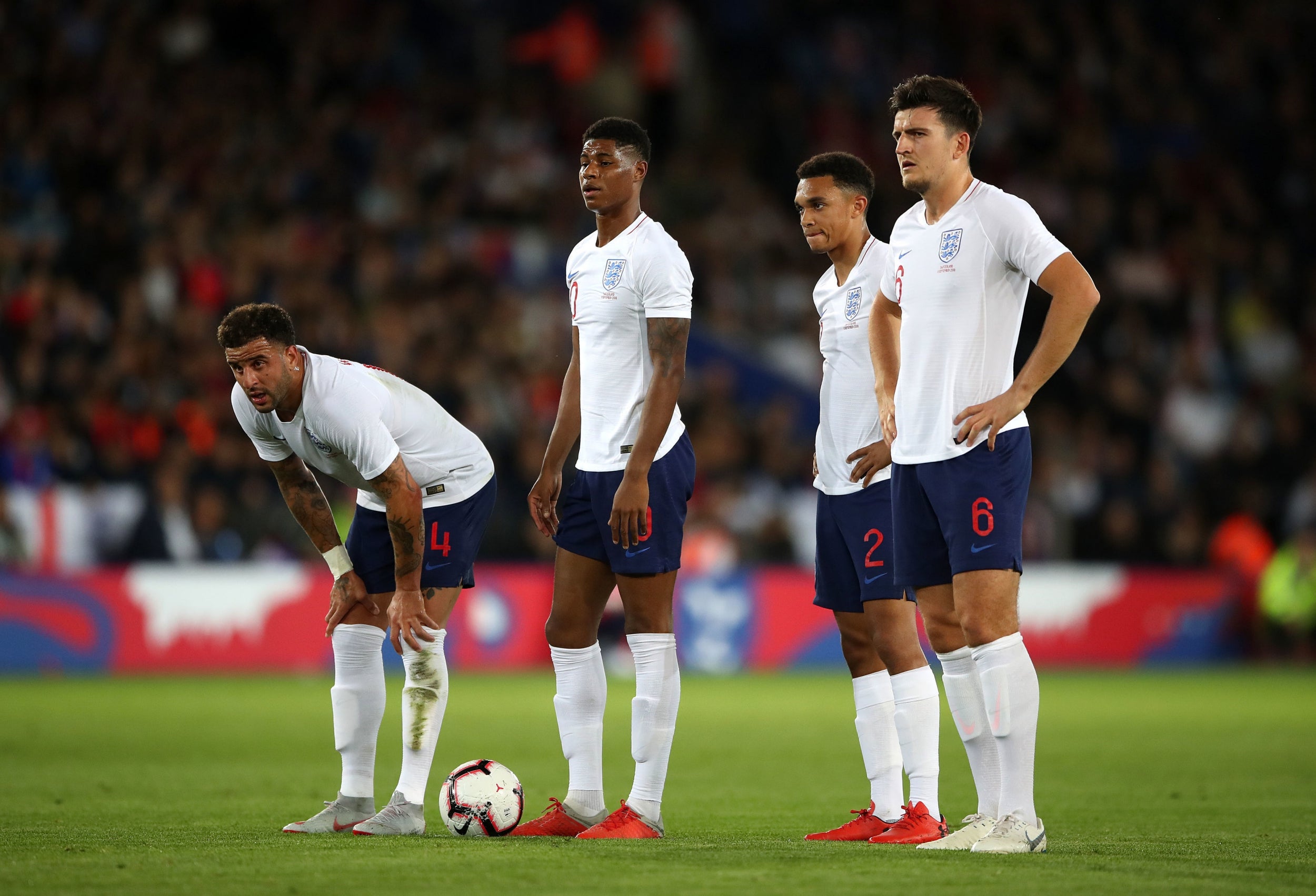 England's players line up ahead of a free-kick