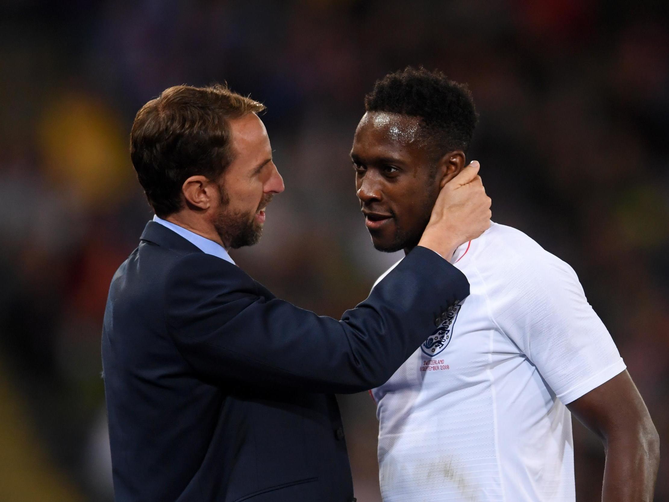 Gareth Southgate with Danny Welbeck as he's substituted off in the second half