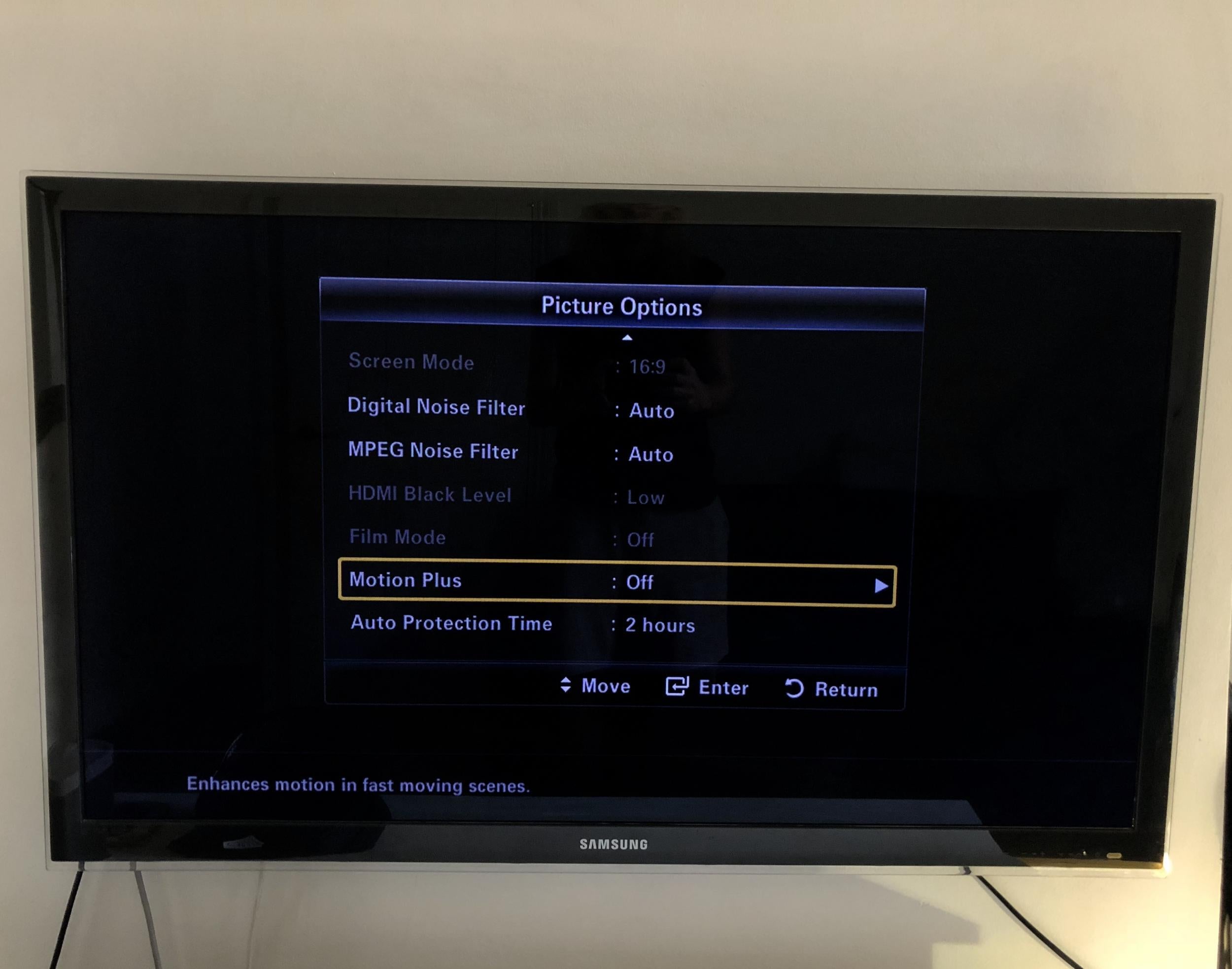 The ‘motion plus’ setting on a Samsung TV can be switched off