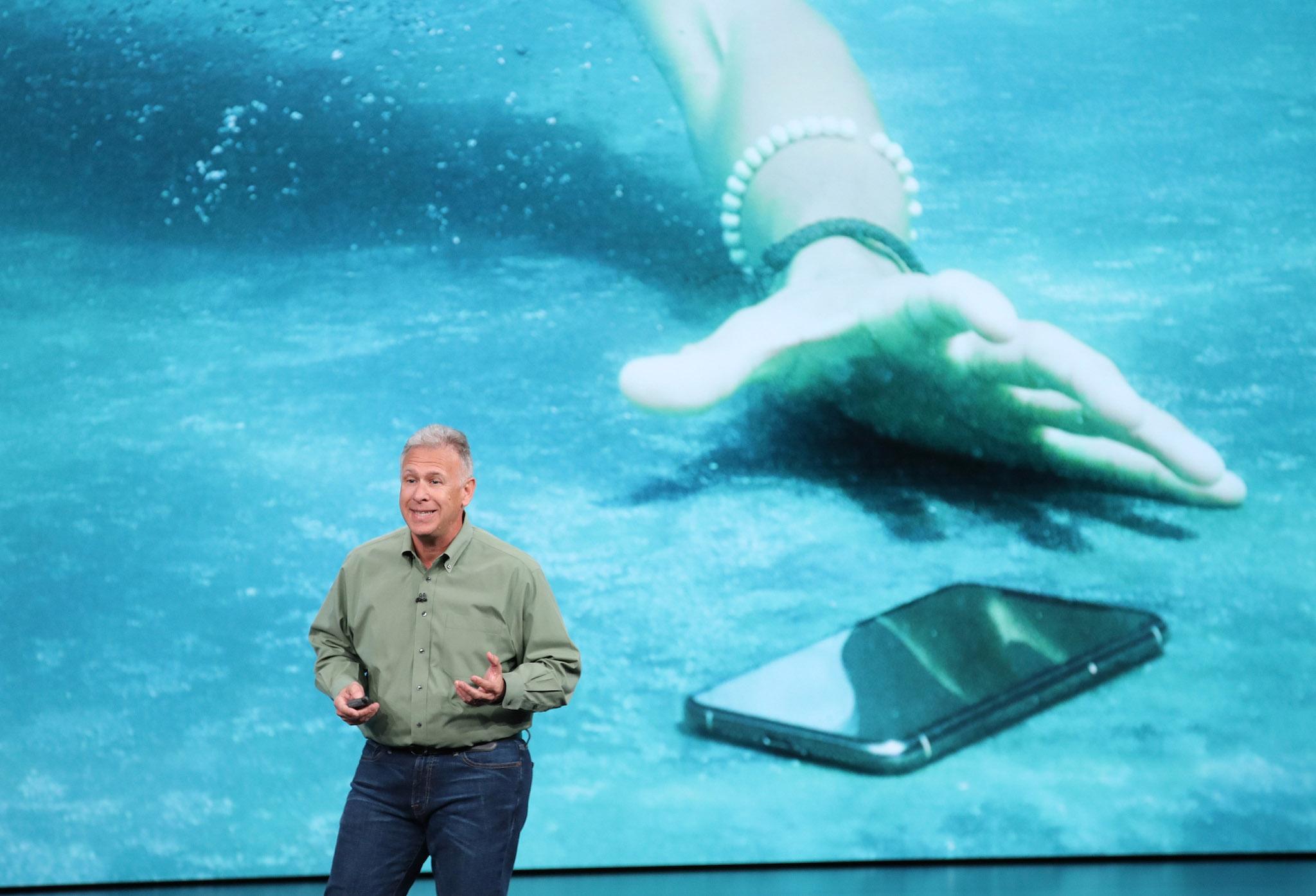 Phil Schiller, senior vice president of worldwide marketing at Apple Inc., speaks at an Apple event at the Steve Jobs Theater at Apple Park on September 12, 2018 in Cupertino, California