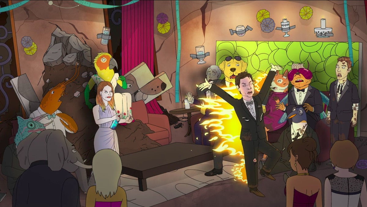 Zack Braff being burnt alive by Jessica Biel on ‘Bojack Horseman’