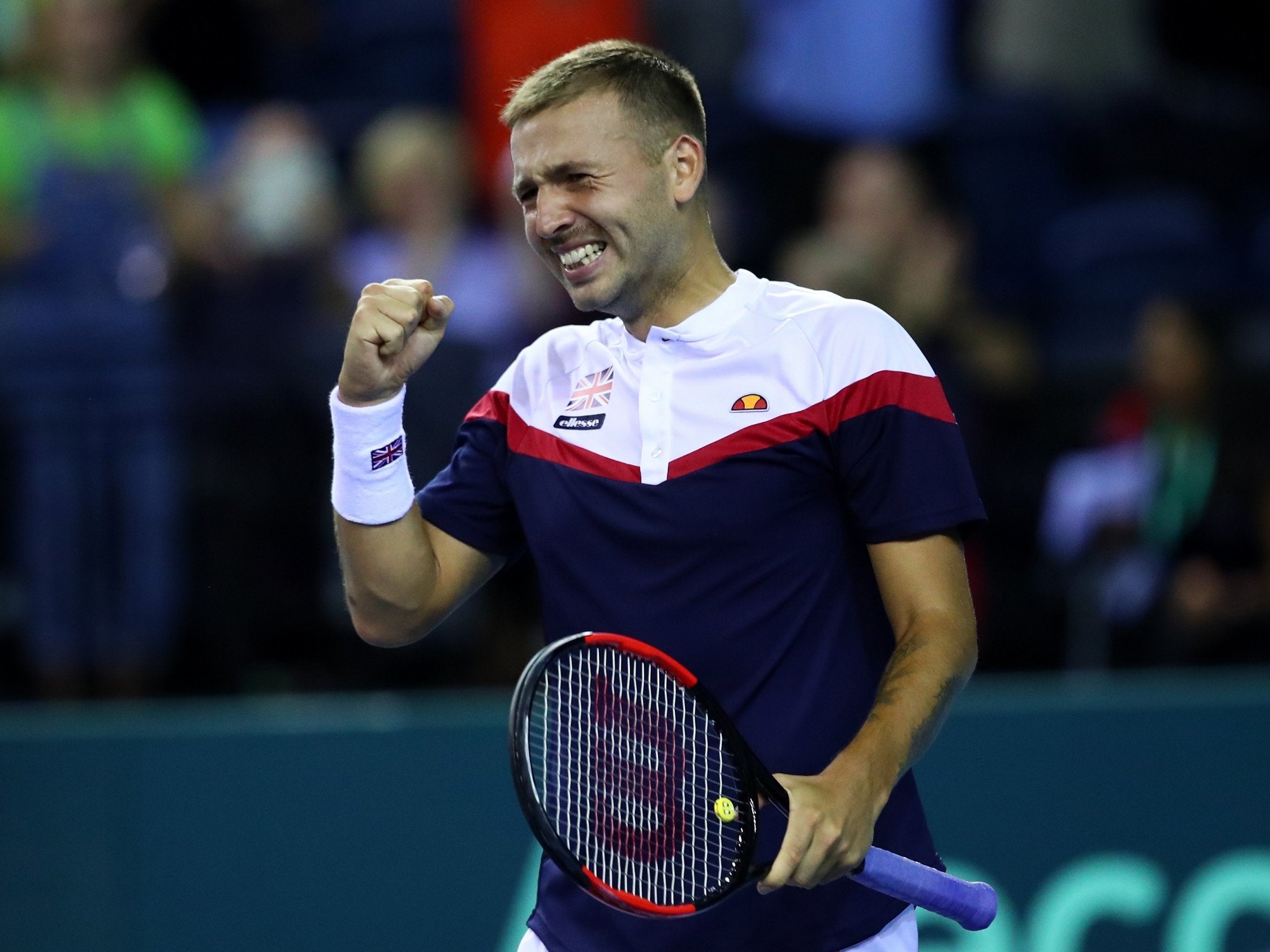 Dan Evans celebrates his victory over Denis Istomin