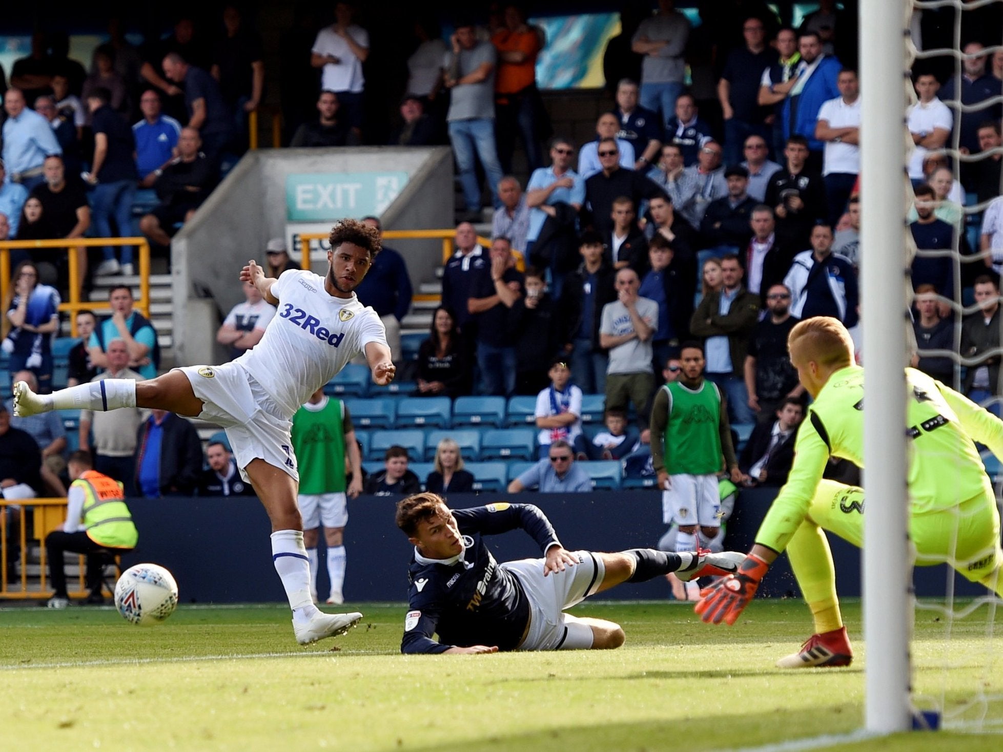 Tyler Roberts shoots wide as Leeds searched for an equaliser (Reuters)