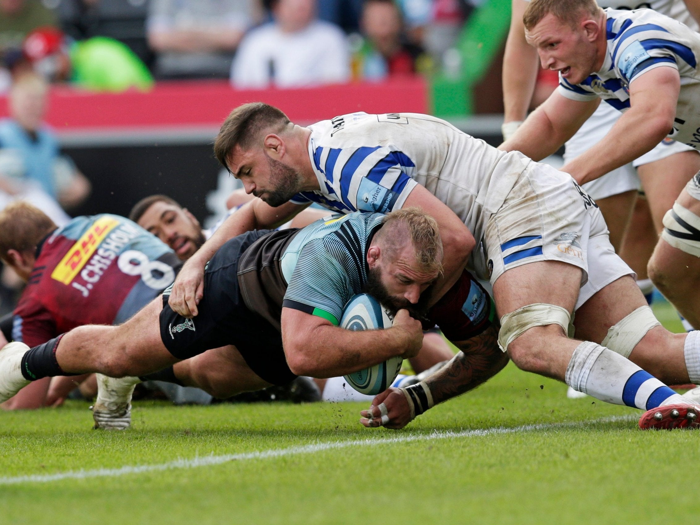 Joe Marler scores on of Harlequins' tries as they mounted a comeback