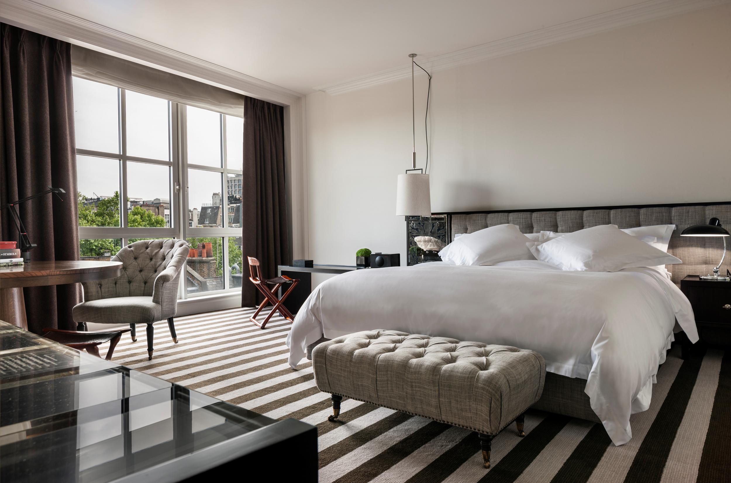 Geometric floors and crisp white at Rosewood London