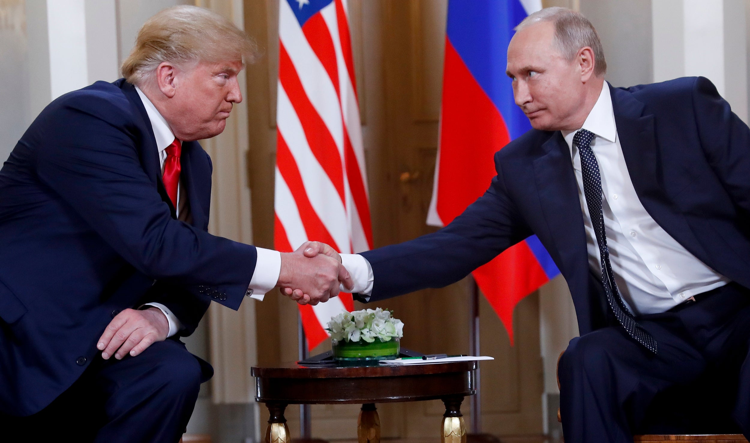 Donald Trump and Vladimir Putin meeting in Helsinki in July 2018