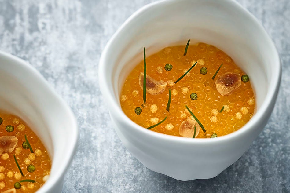 Werneckhof’s chawanmushi of pickled salmon caviar and hazelnut