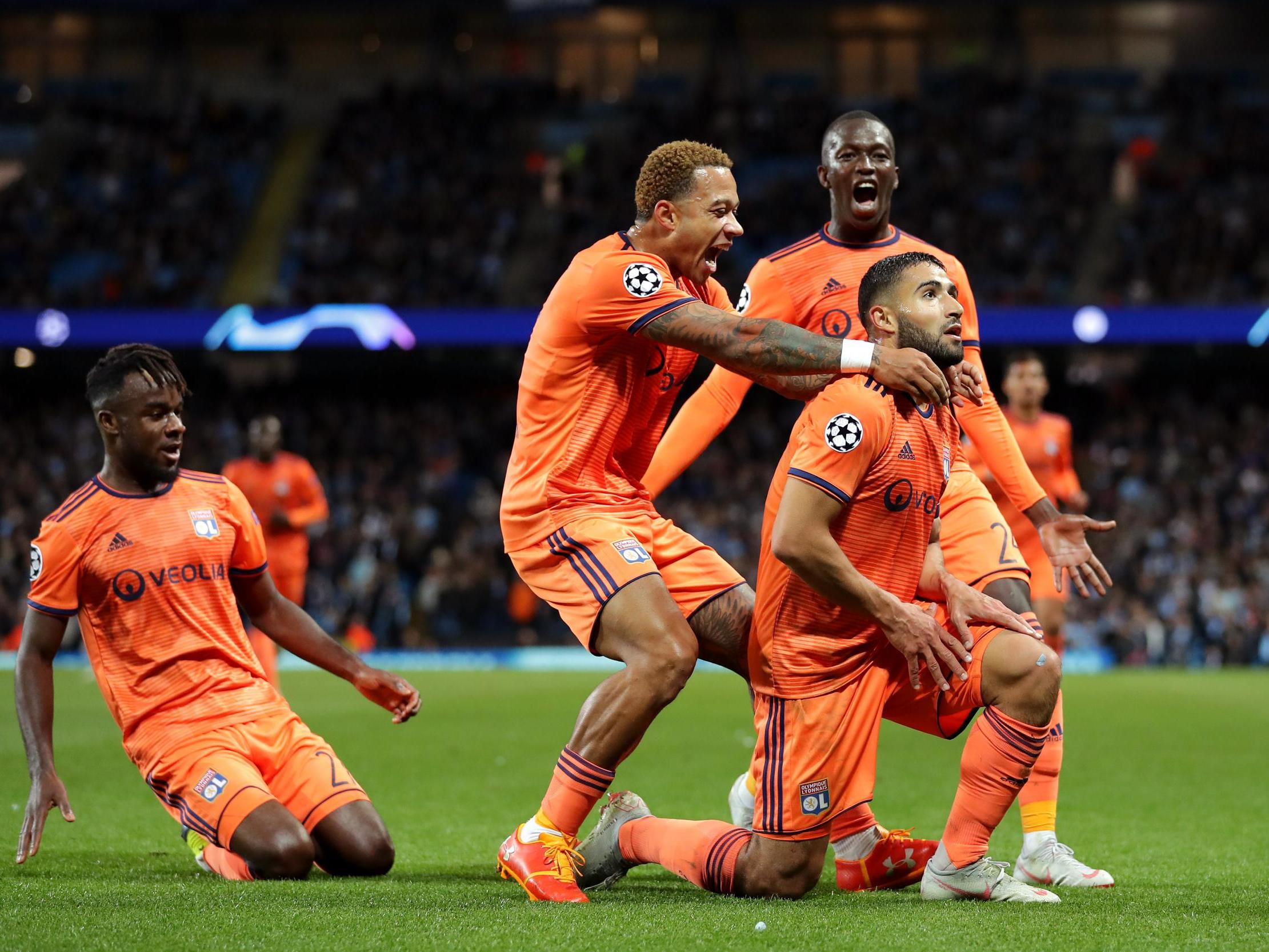 Nabil Fekir celebrates doubling Lyon's lead