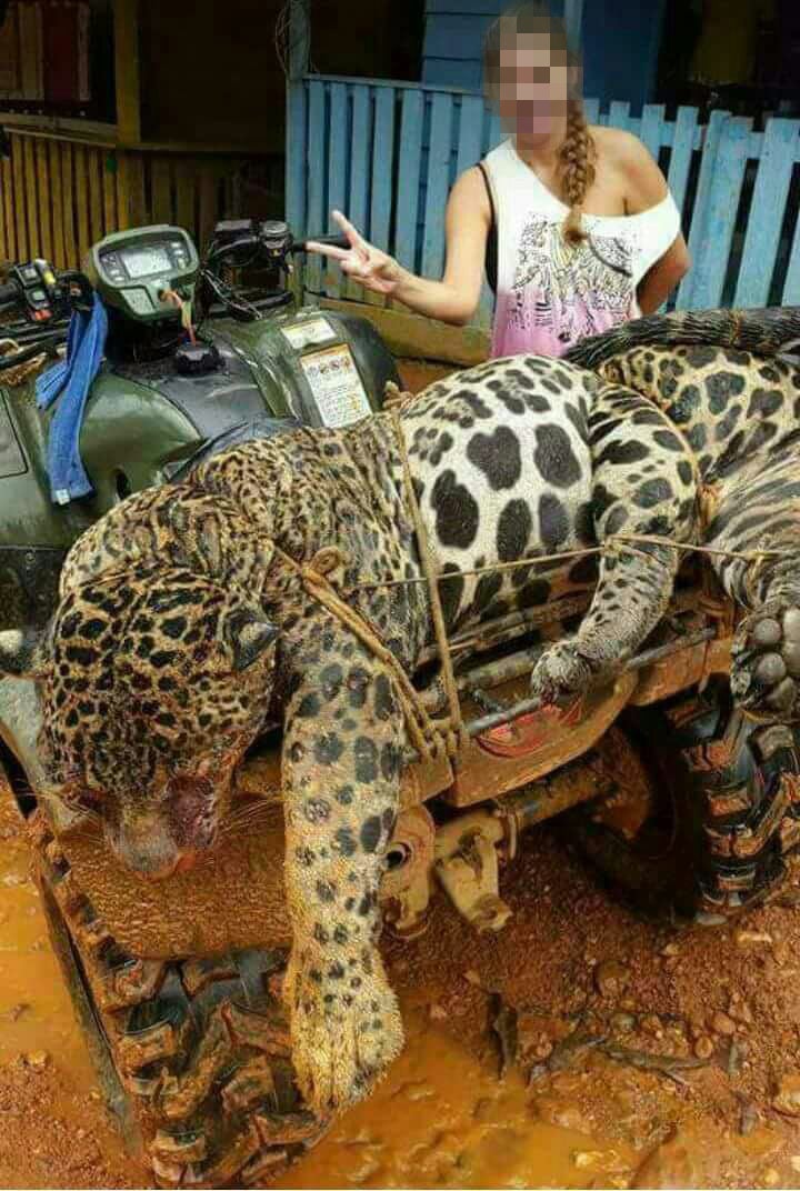 A girl grinning beside a carcass