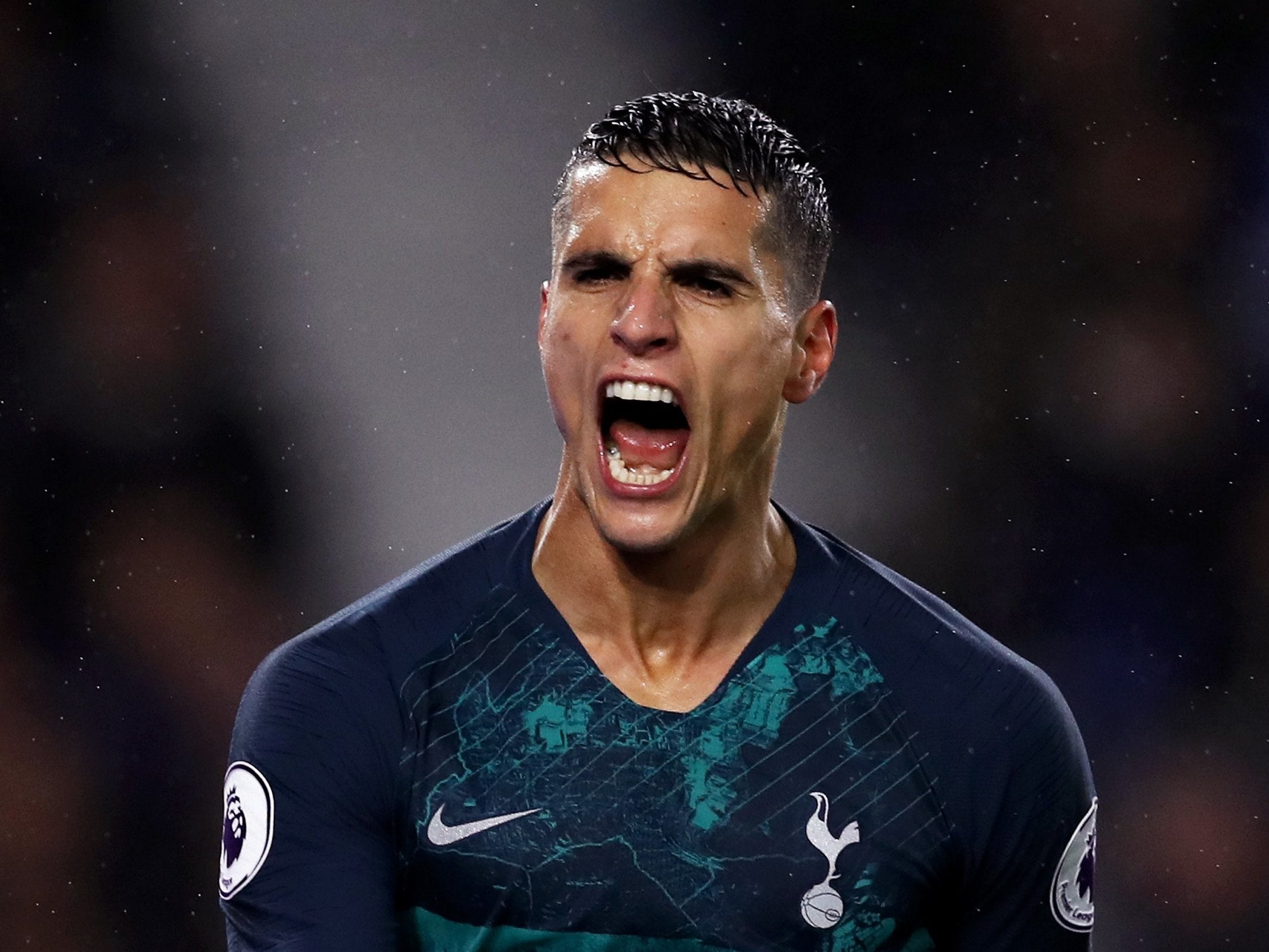 Erik Lamela roars with delight after finding the net