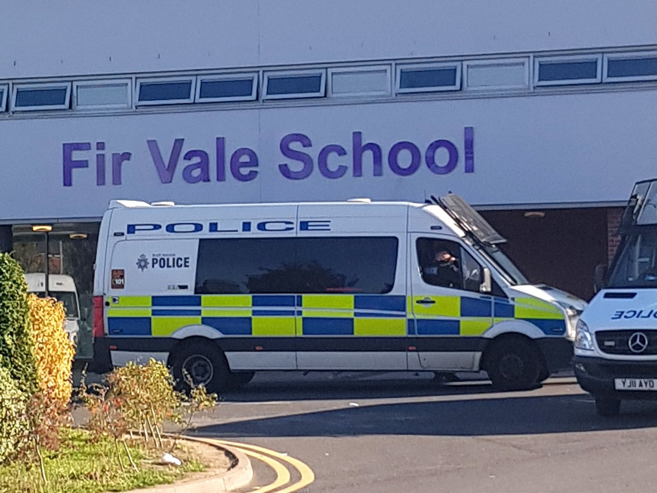 Dozens of police officers were sent to Fir Vale School in north-east Sheffield