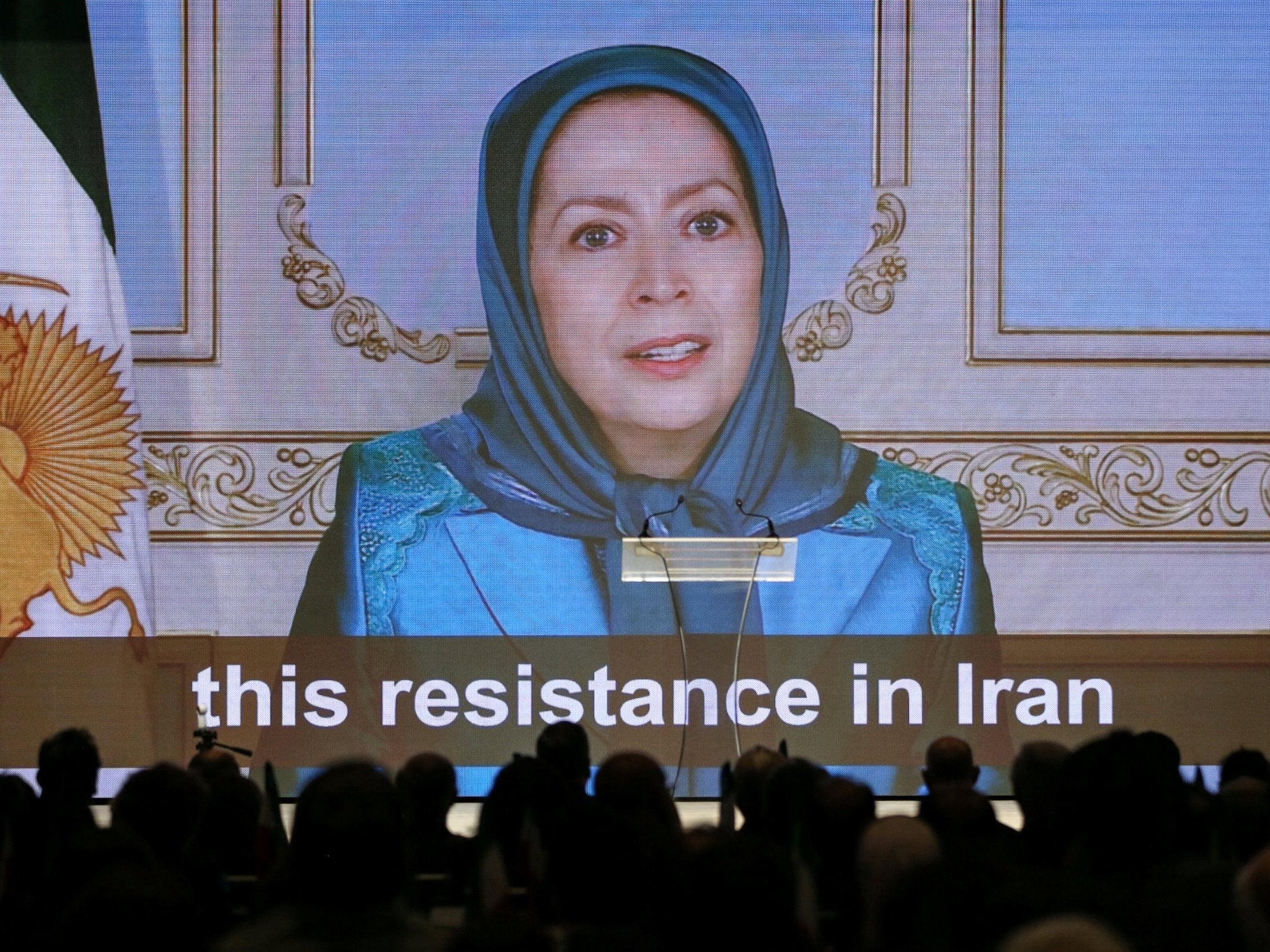 Maryam Rajavi, co-leader of the MEK, delivers a video speech during the 2018 Iran Uprising Summit in Manhattan, 22 September 2018 (Reuters)