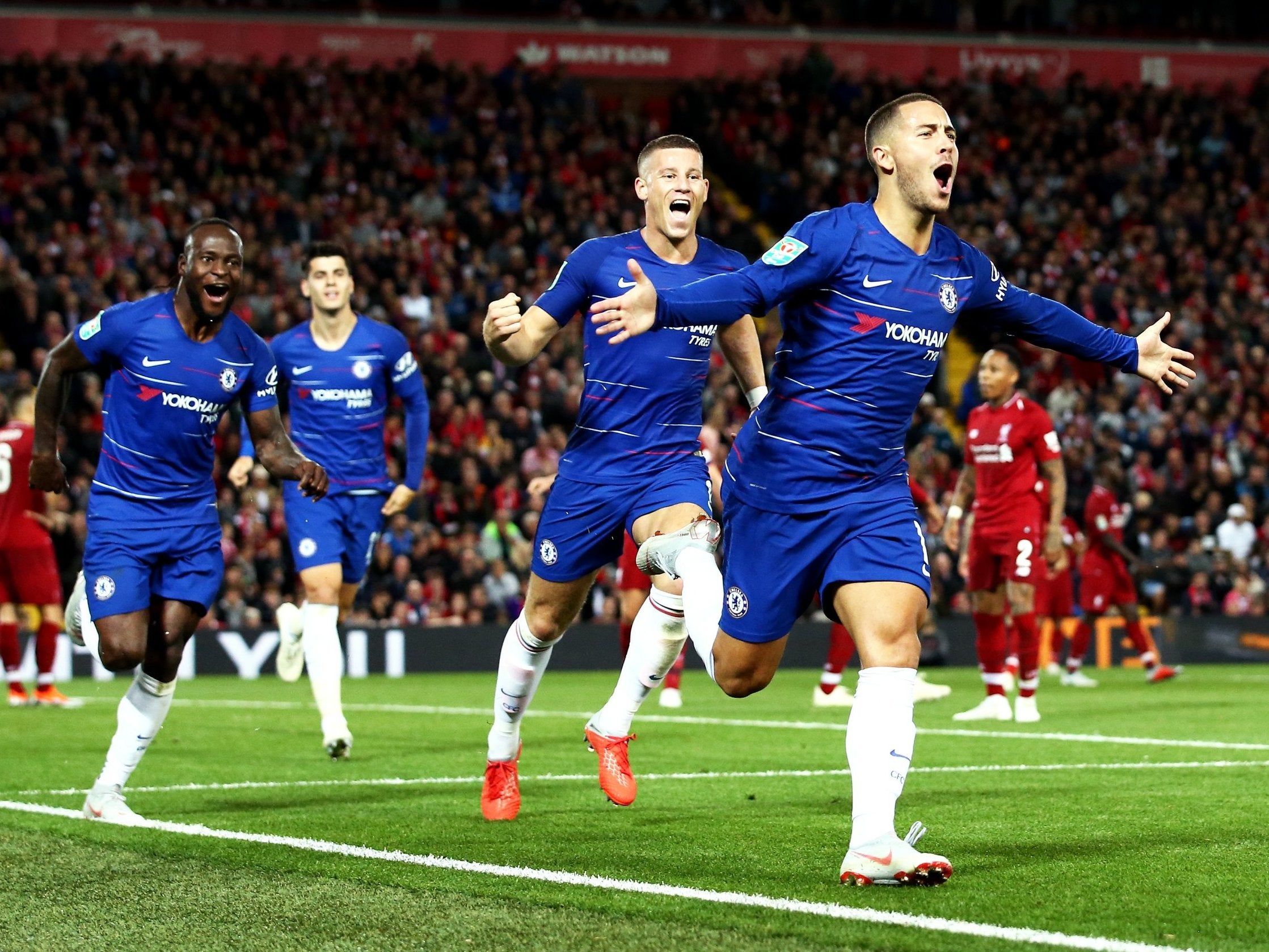 Eden Hazard celebrates his stunning strike