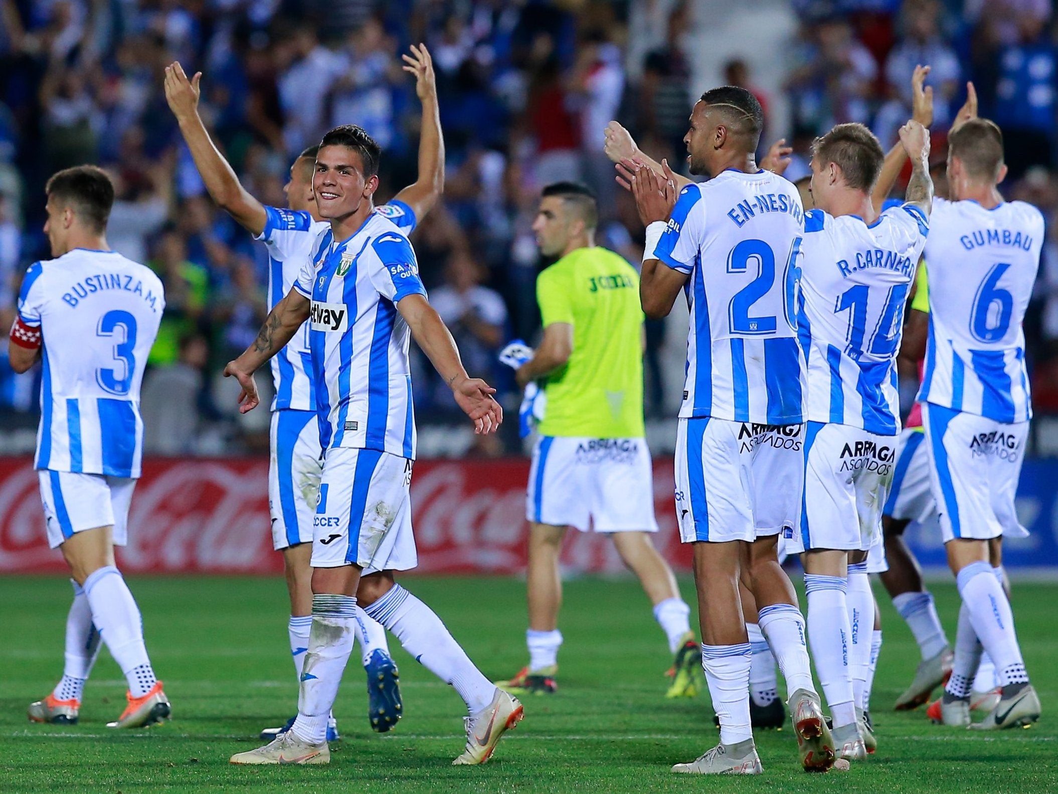 Leganes celebrate victory after beating Barcelona