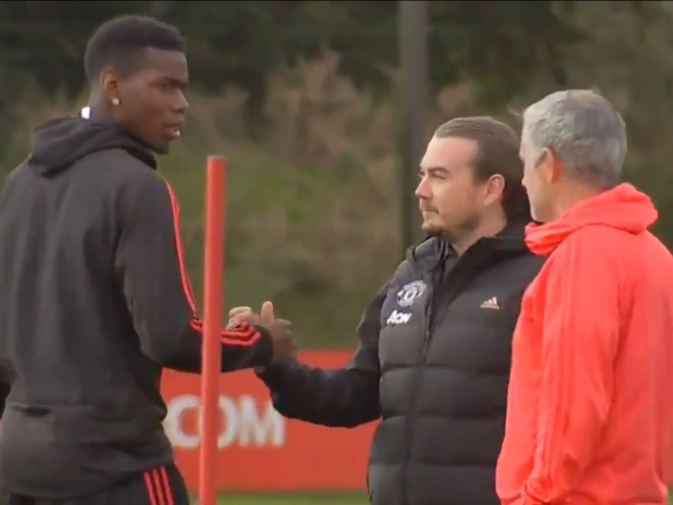 Pogba and Mourinho were seen in a tense exchange at training