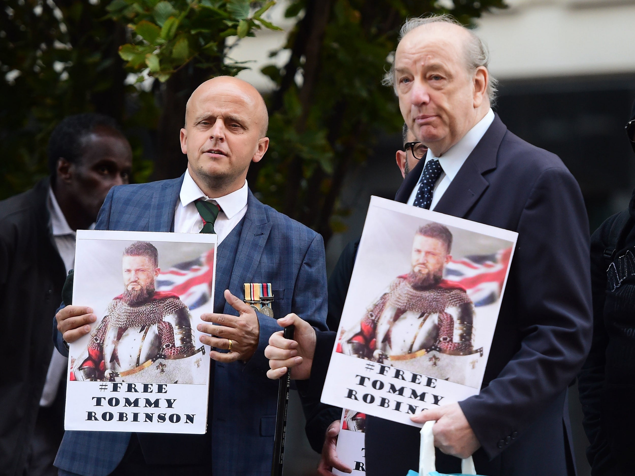 Tommy Robinson supporters outside the Old Bailey in London before former English Defence League (EDL) leader Tommy Robinson arrives accused of contempt of court