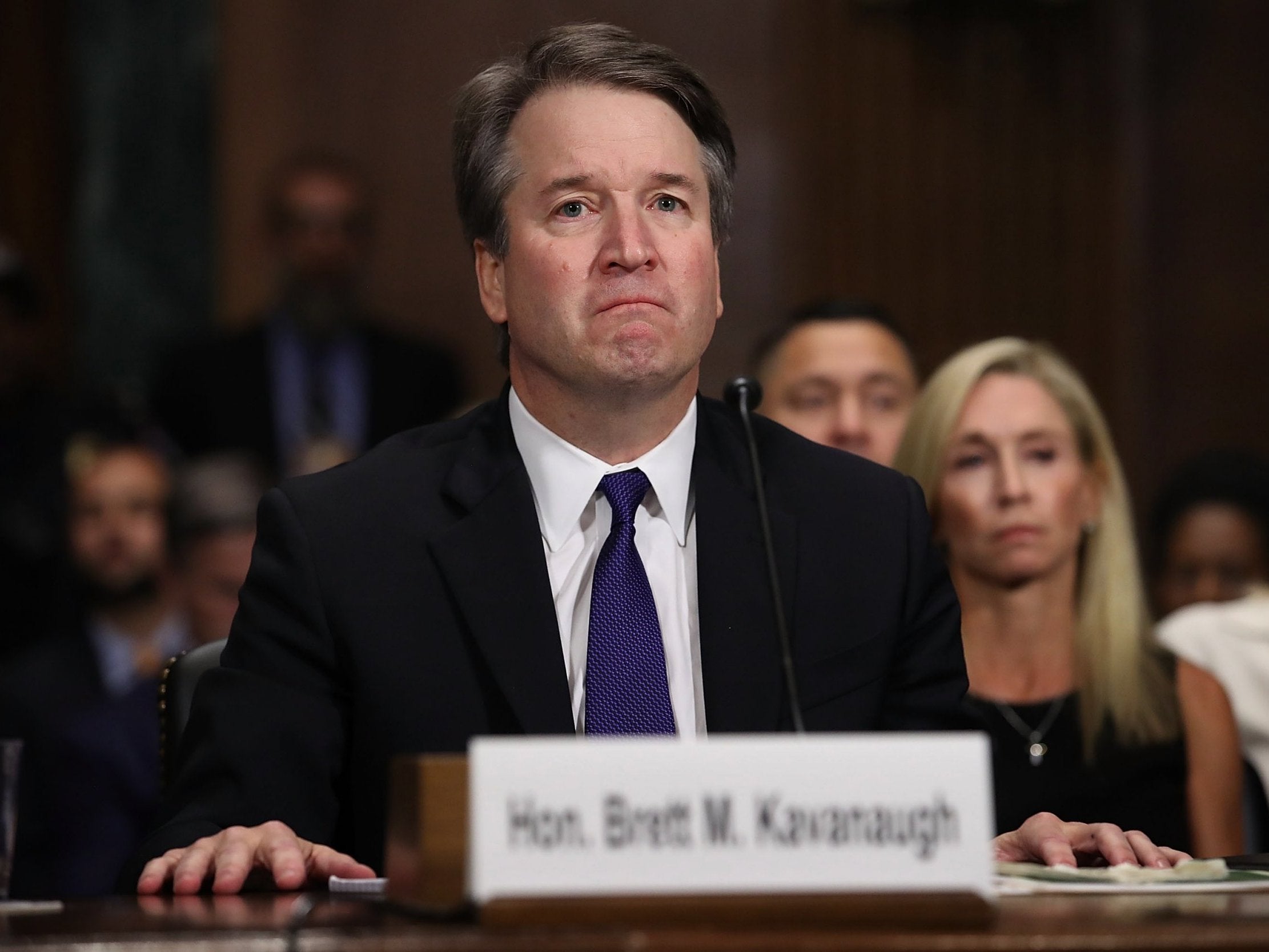 Brett Kavanaugh is pictured at his Supreme Court confirmation hearing in 2018