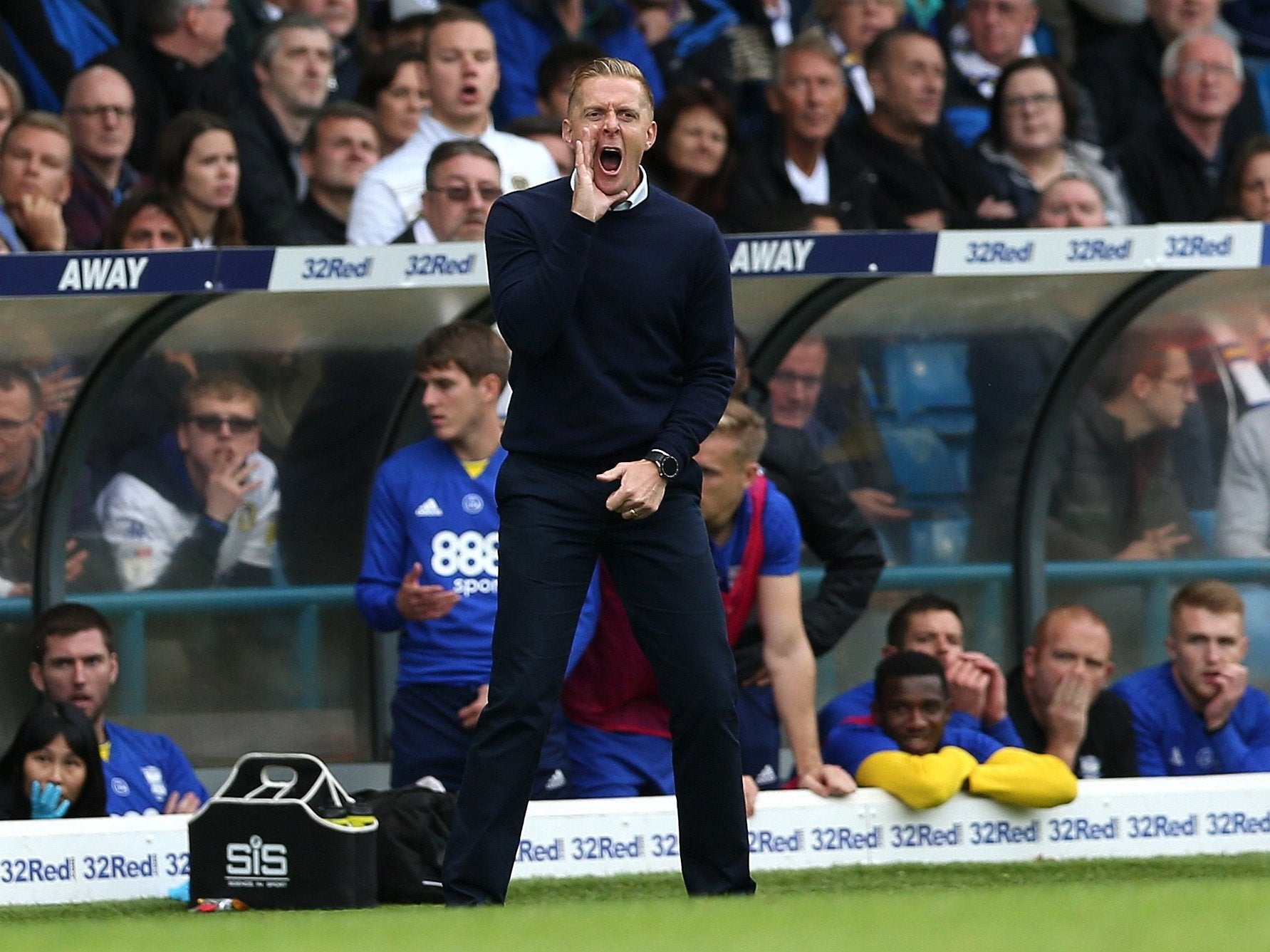 Monk directs from the touchline at Elland Road