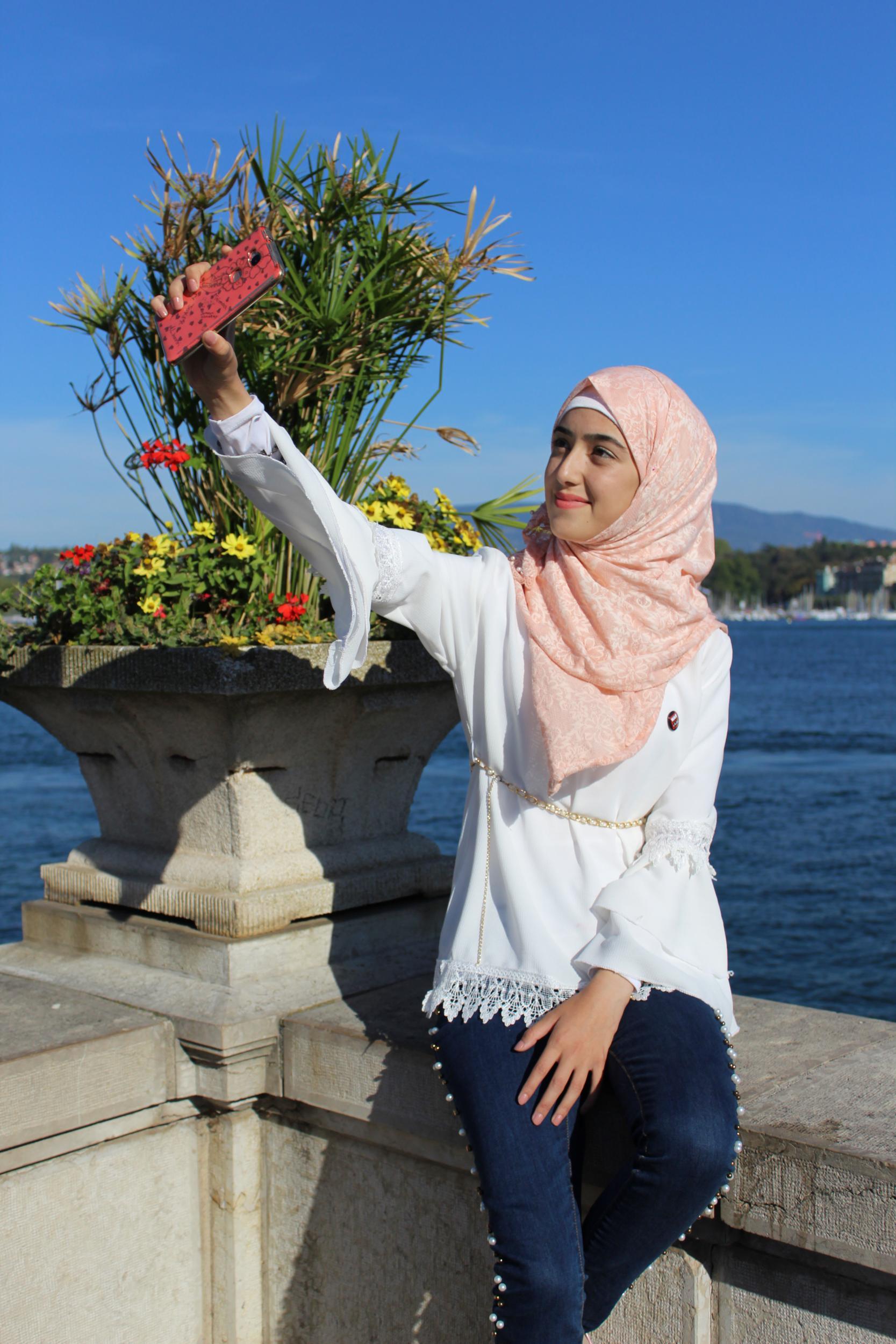 Haya takes a selfie in Geneva