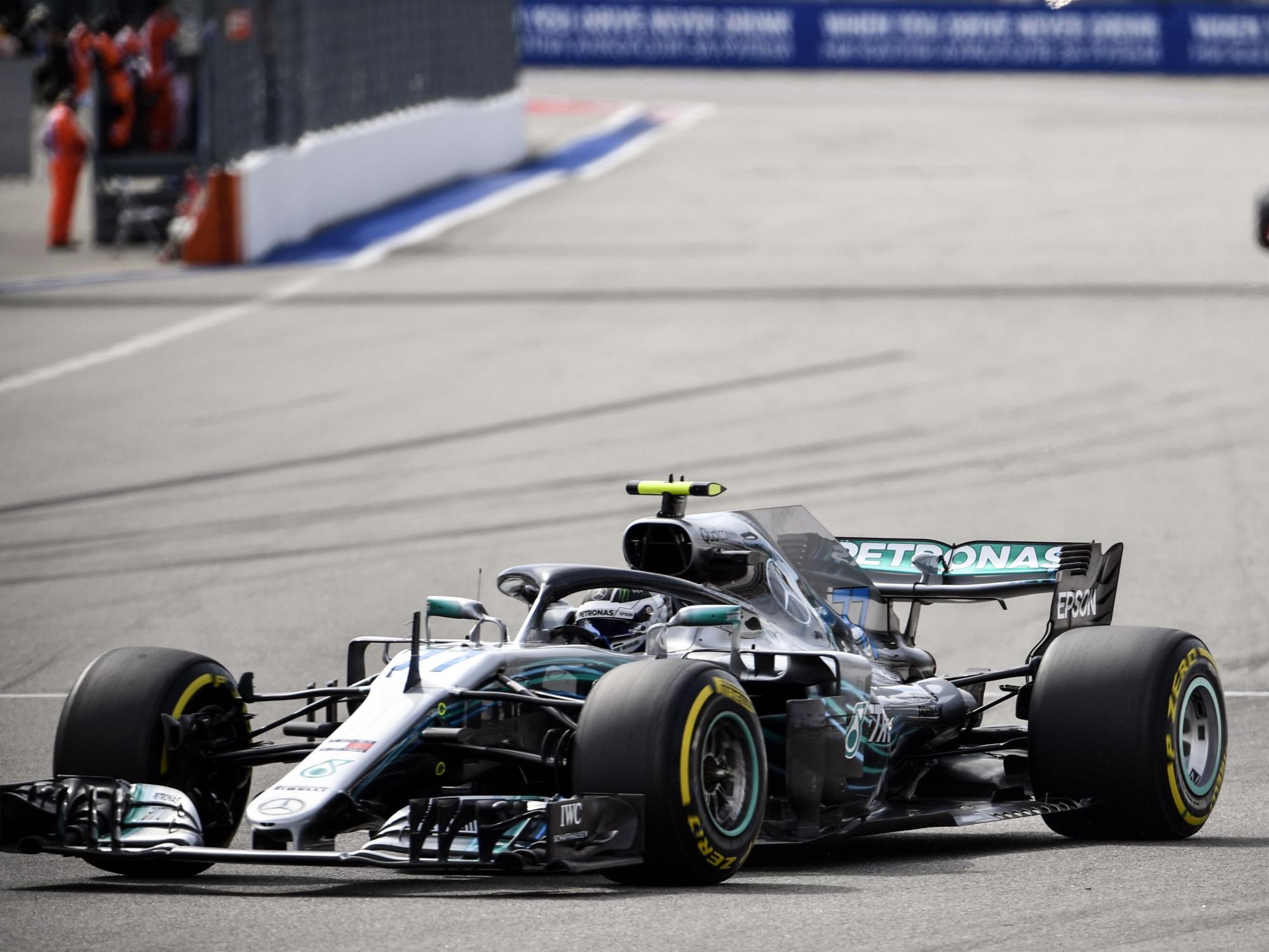 Valtteri Bottas in action for Mercedes during the morning session