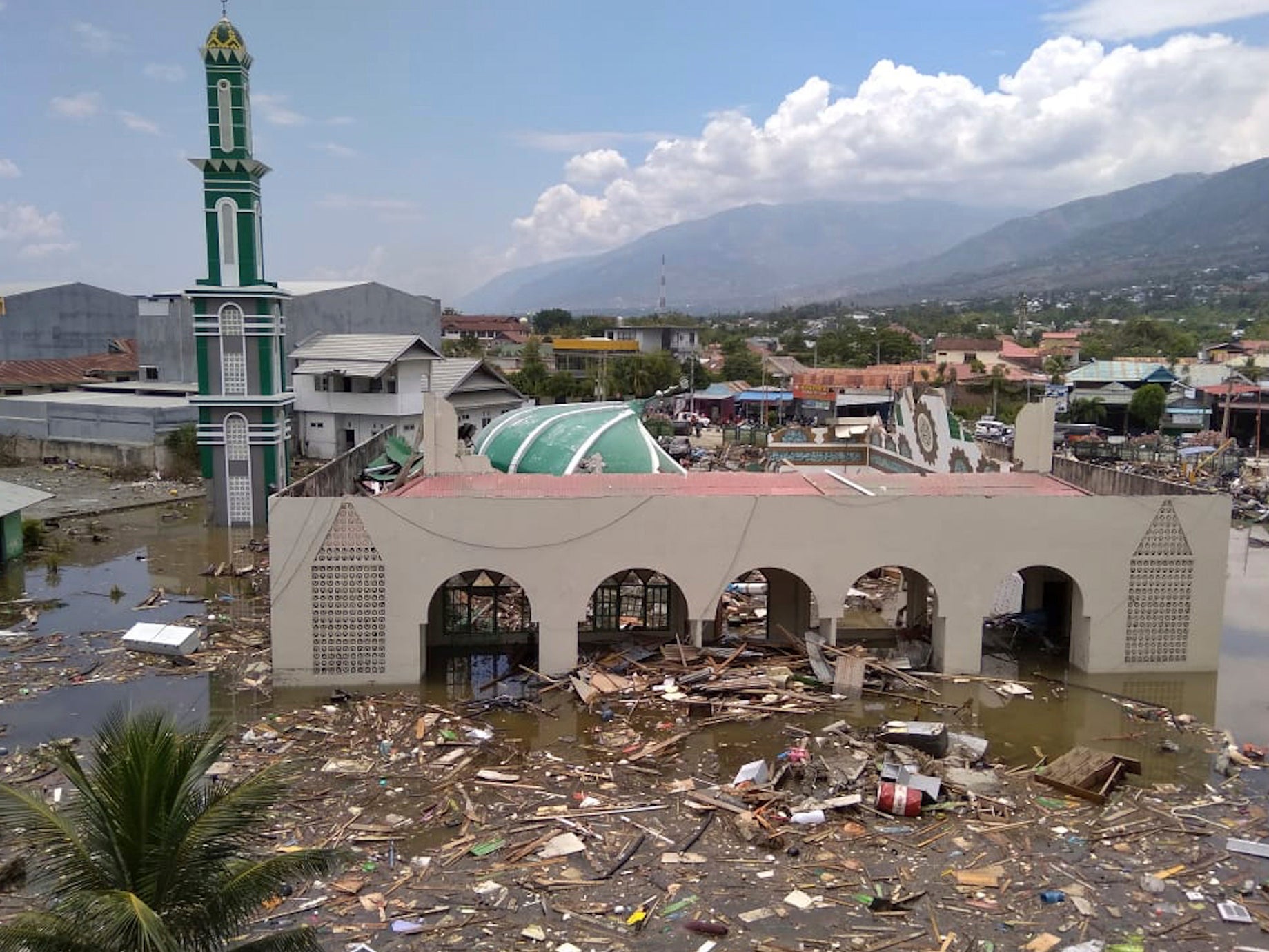 A mosque in Palu was badly damaged