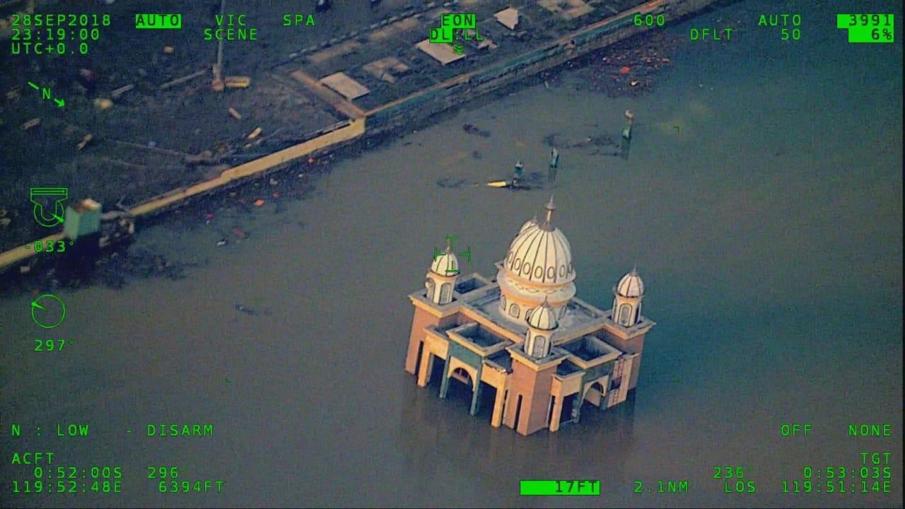 A mosque was partially submerged in Palu