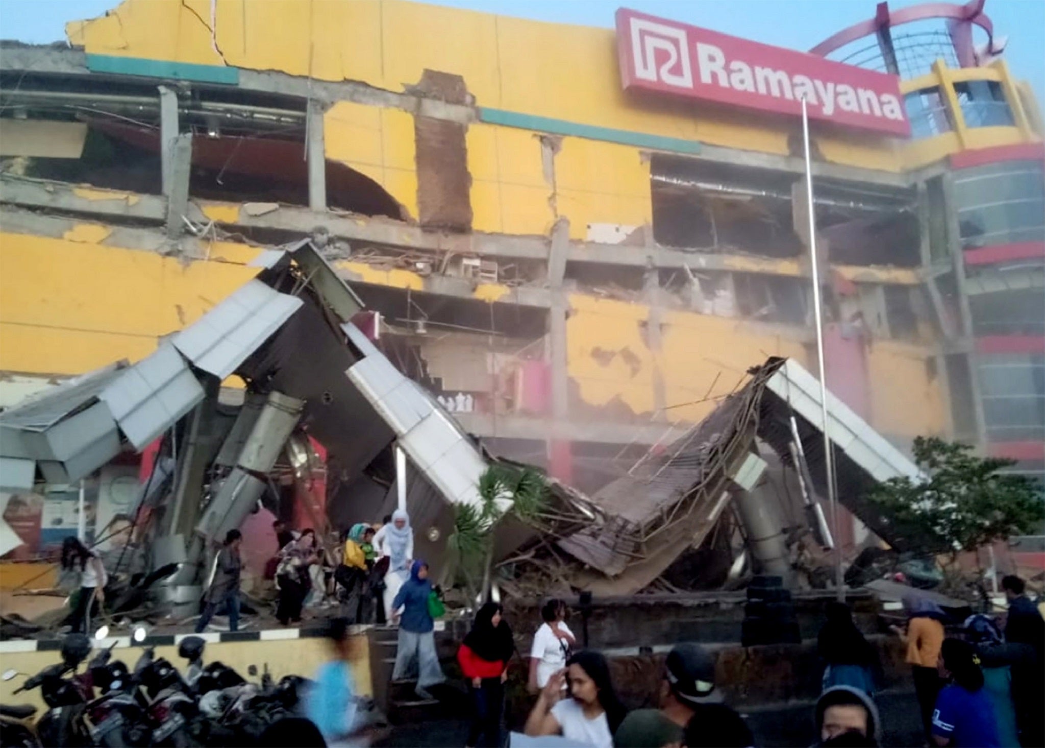 A shopping centre heavily damaged following an earthquake in Palu, central Sulawesi, Indonesia 28 September, 2018