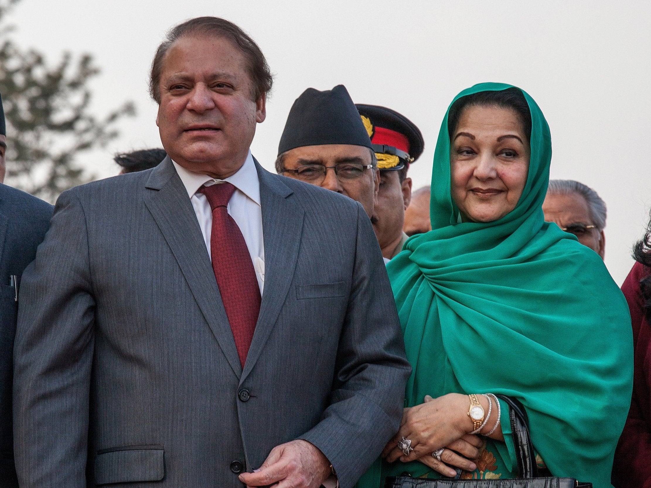 The couple on a visit to Kathmandu in 2014 – Nawaz spent her final days in London while her husband and daughter were in jail in their homeland