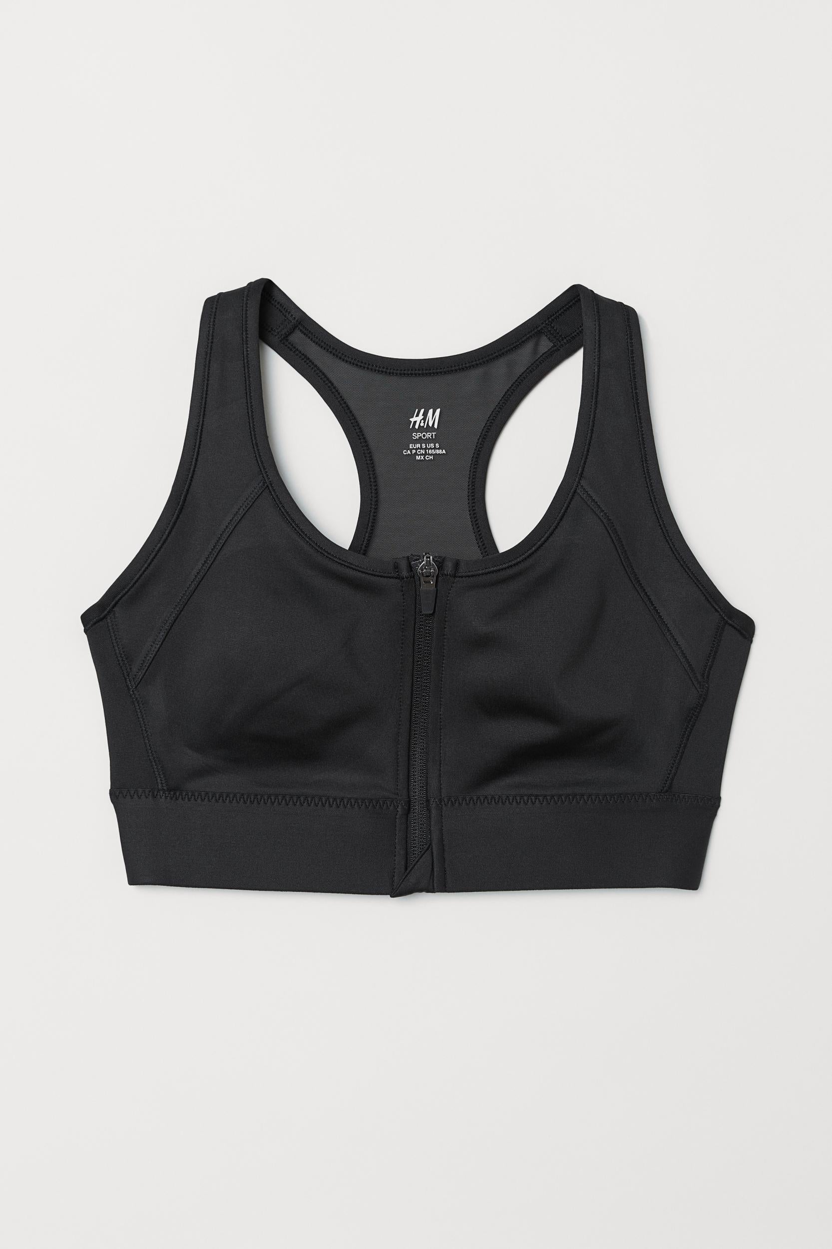 The sports bra features a comfortable racer back design (H&amp;amp;M)