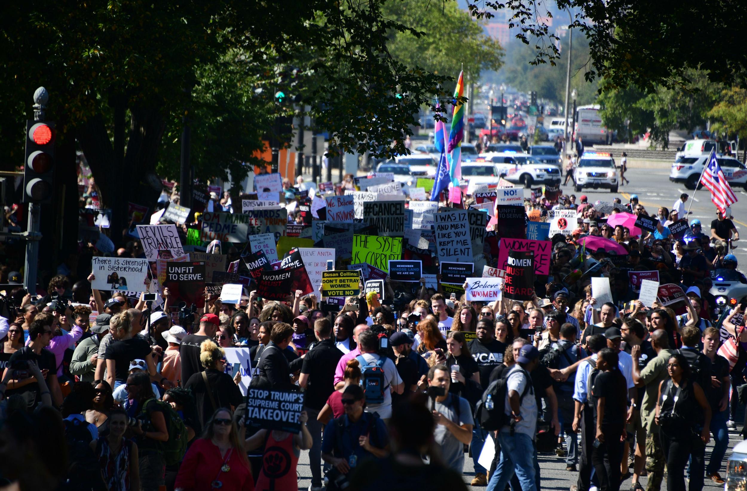 Protestors gather across Washington as the US Senate prepares to vote on Brett Kavanaugh's Supreme court nomination.