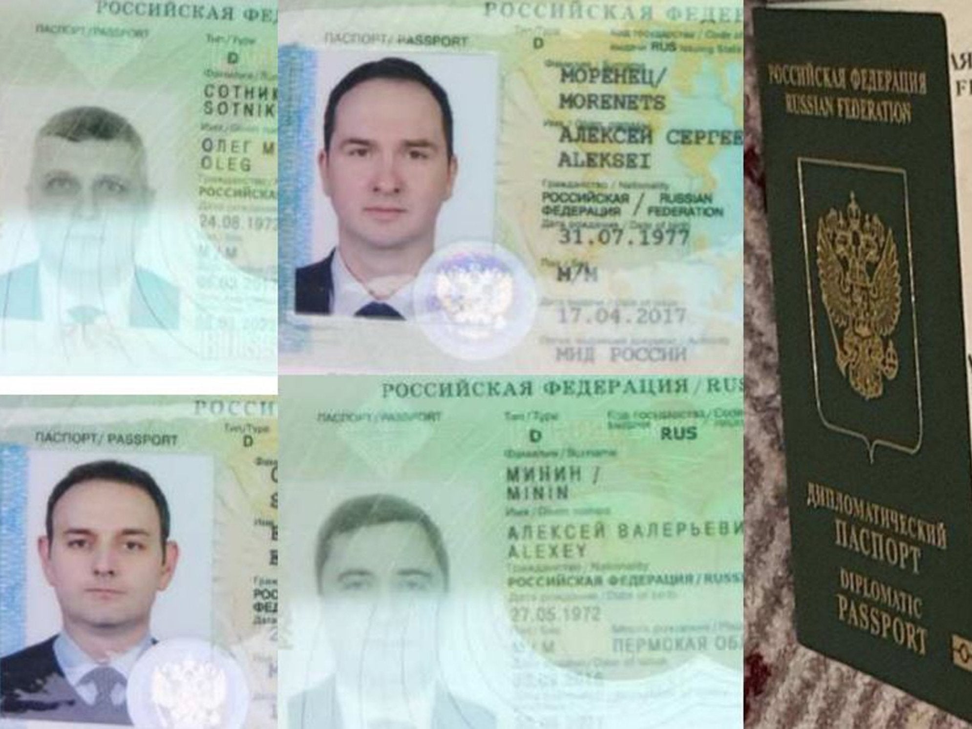 Russian passports belonging to four GRU officers who tried to hack the global chemical weapons watchdog