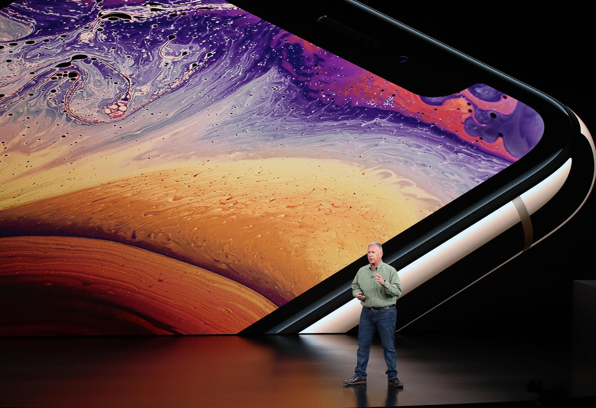 Phil Schiller, senior vice president of worldwide marketing at Apple Inc., speaks at an Apple event at the Steve Jobs Theater at Apple Park on September 12, 2018 in Cupertino, California