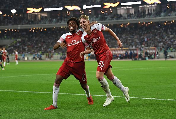 Emile Smith Rowe celebrates after scoring