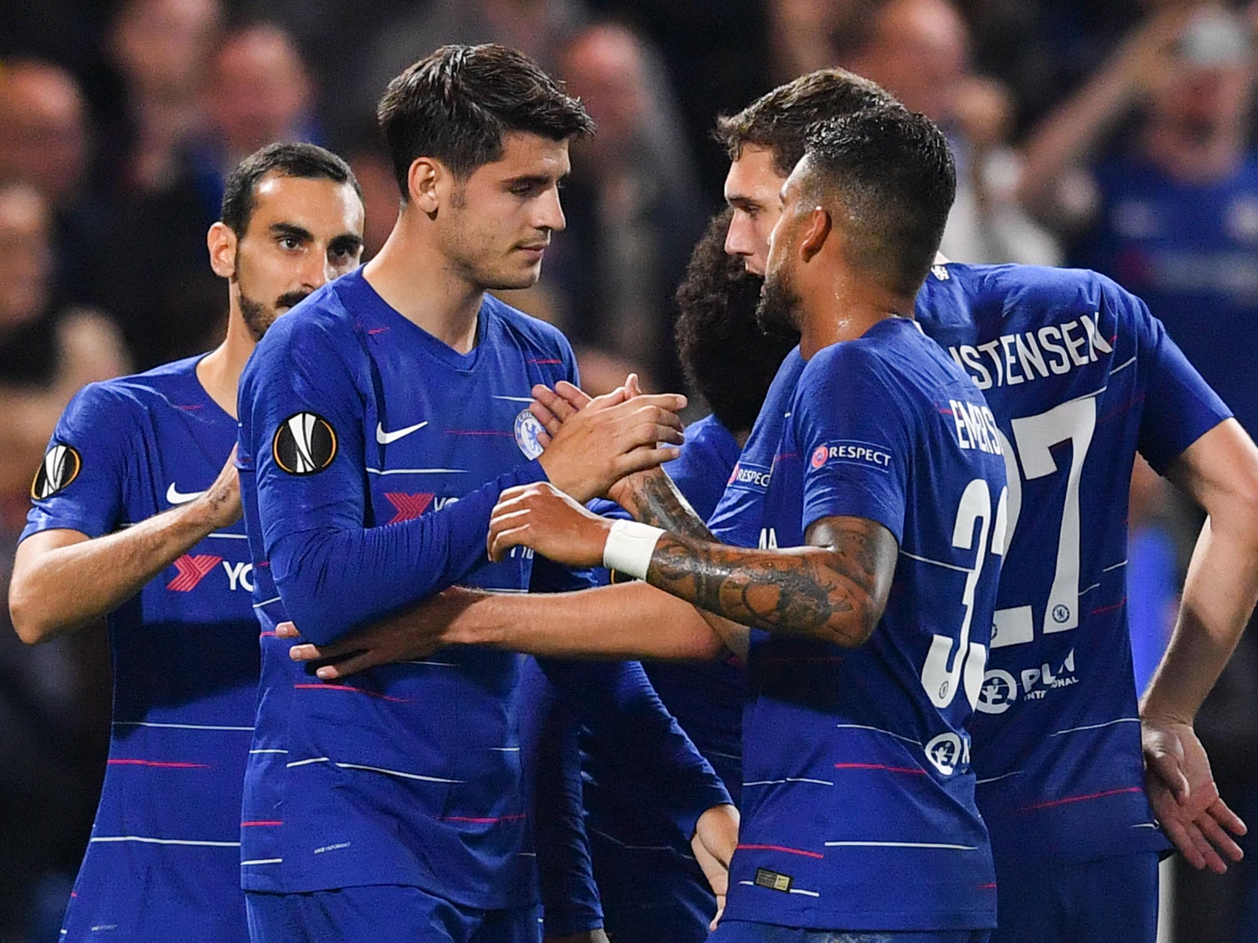 Chelsea celebrate their decisive second-half goal