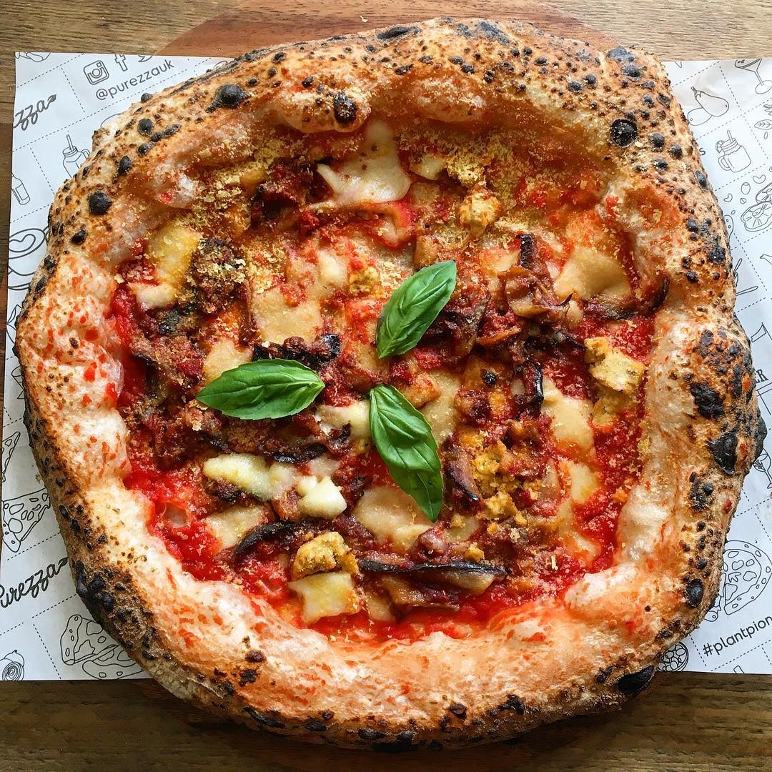 The Parmigiama Party pizza is topped with fried aubergine