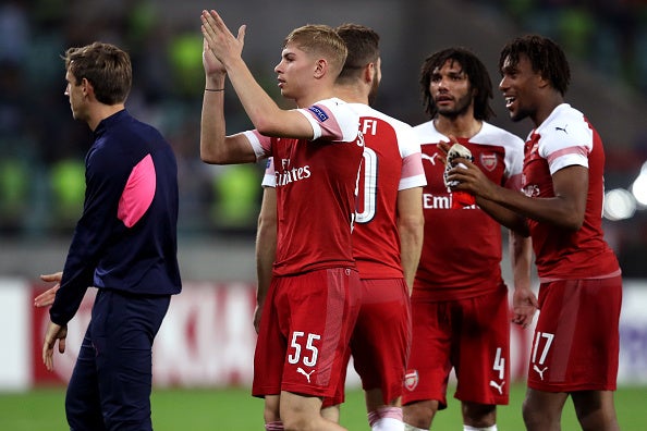 Smith Rowe applauds the Arsenal crowd