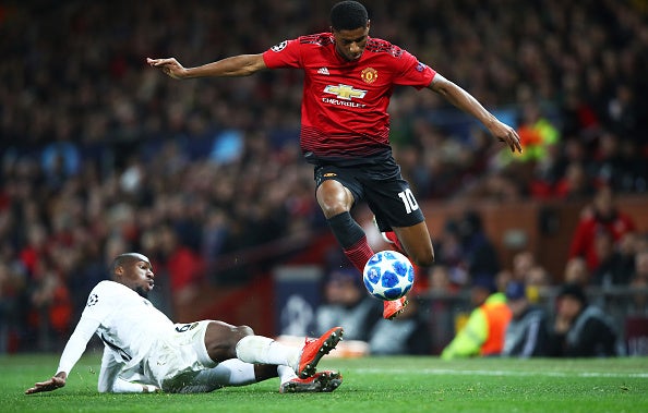 Rashford skips past a Valencia defender