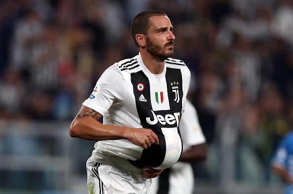 Leonardo Bonucci celebrates after scoring against Napoli