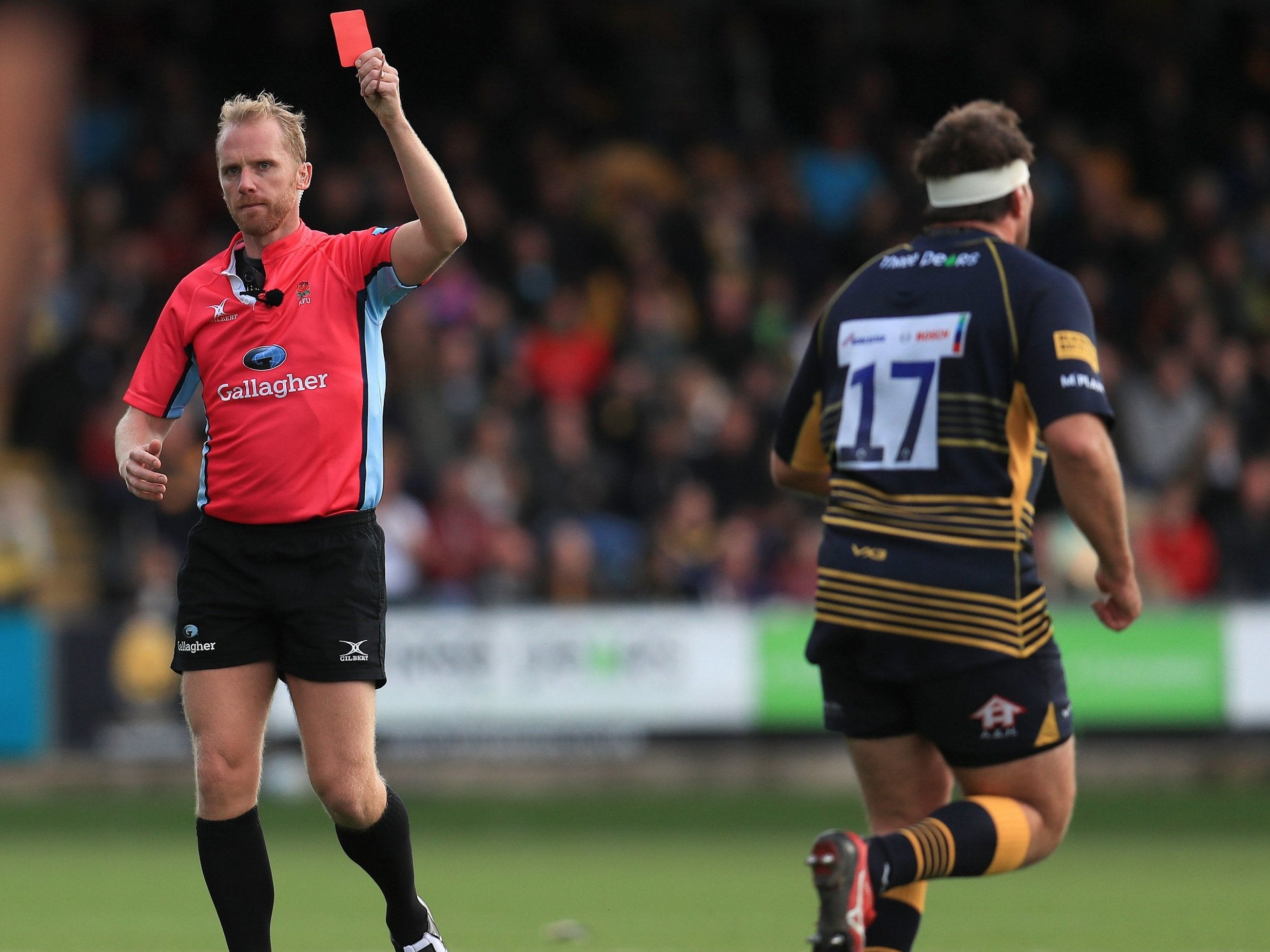 Ryan Bower is sent off by referee Wayne Barnes