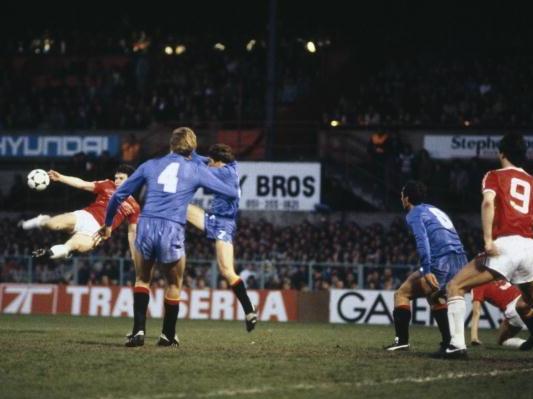 Mark Hughes scores for Wales with a spectacular volley