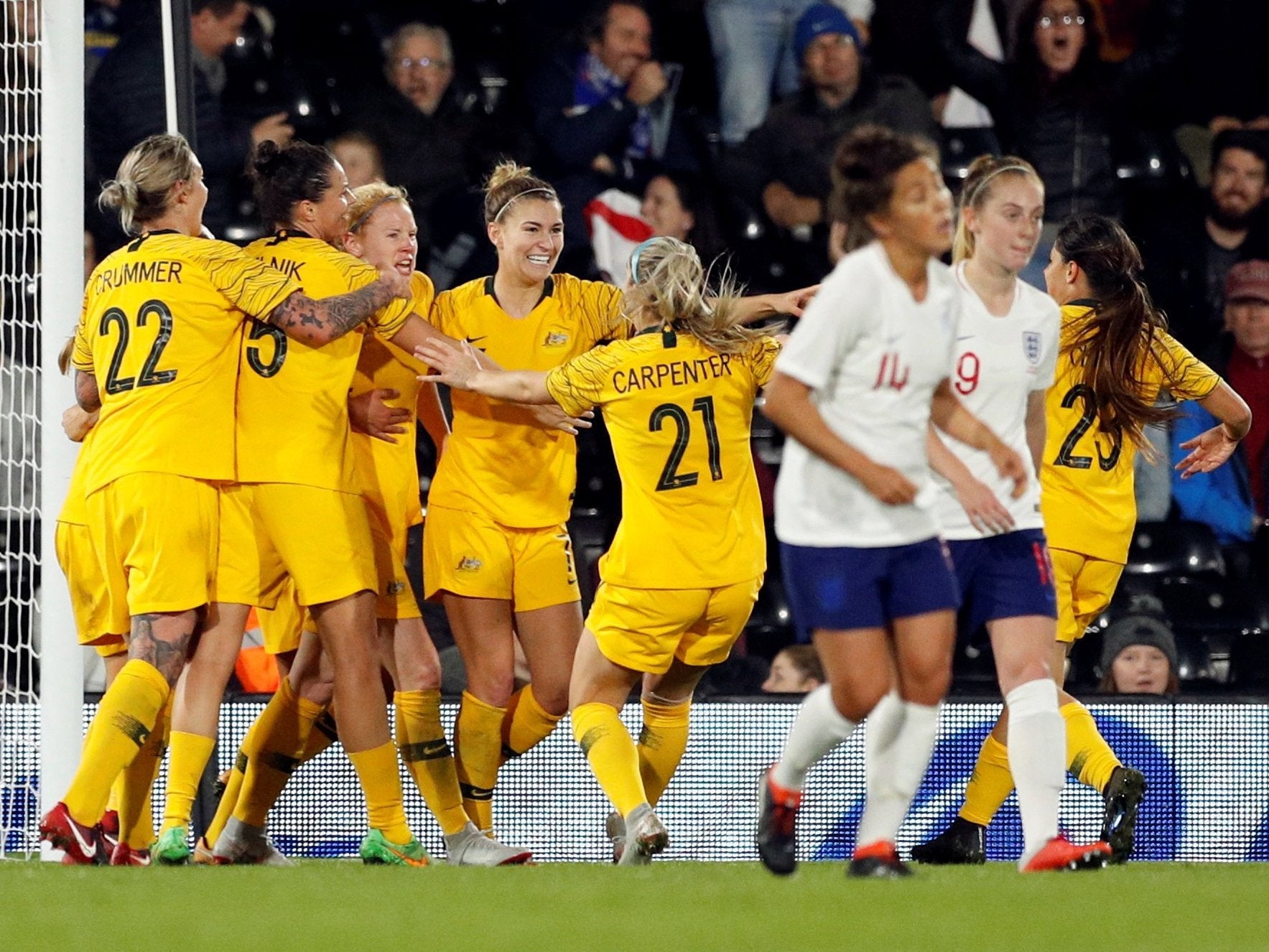 Australia's Clare Polkinghorne celebrates scoring their equaliser