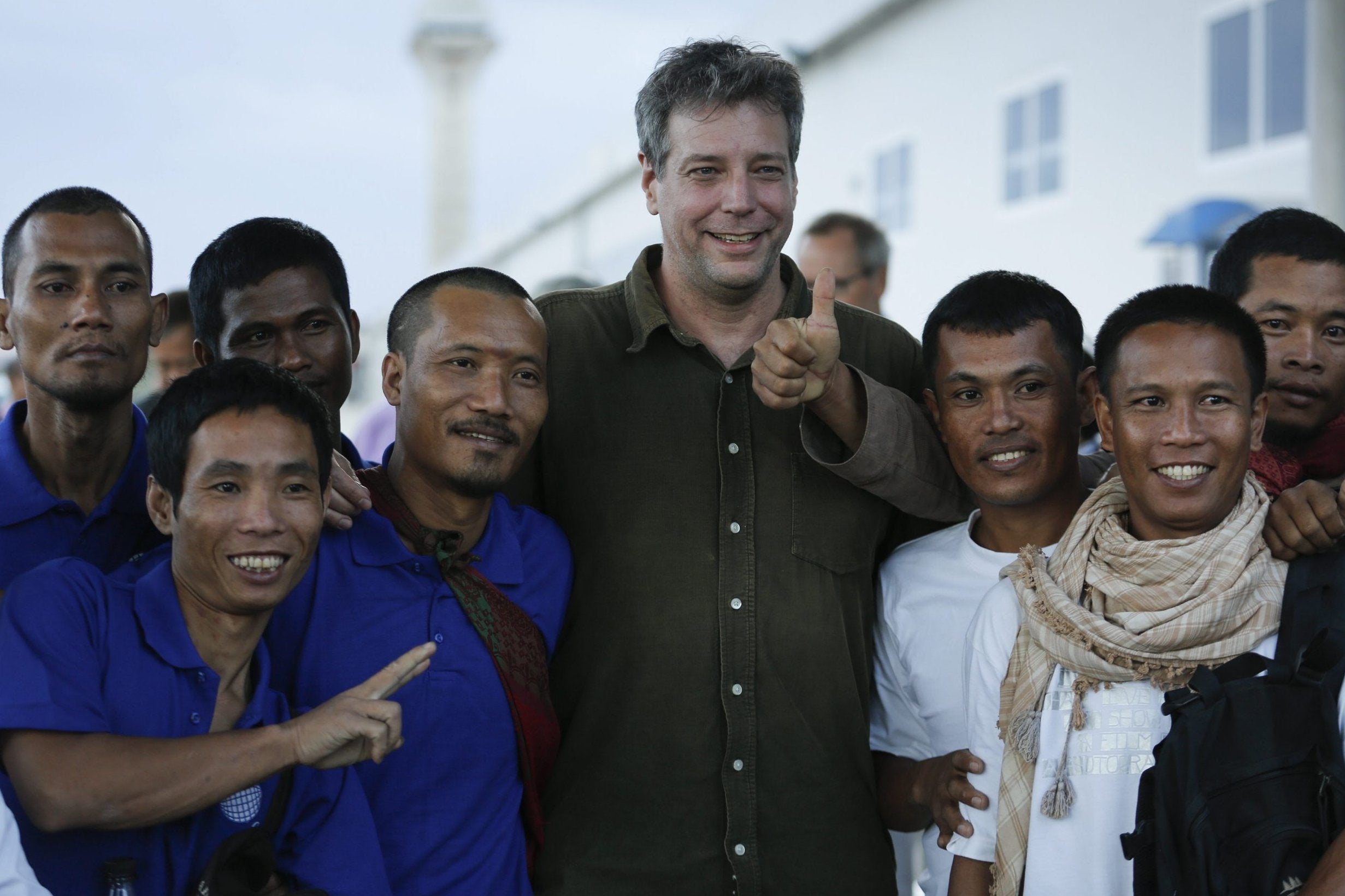 Moore with other released hostages in Nairobi in 2016