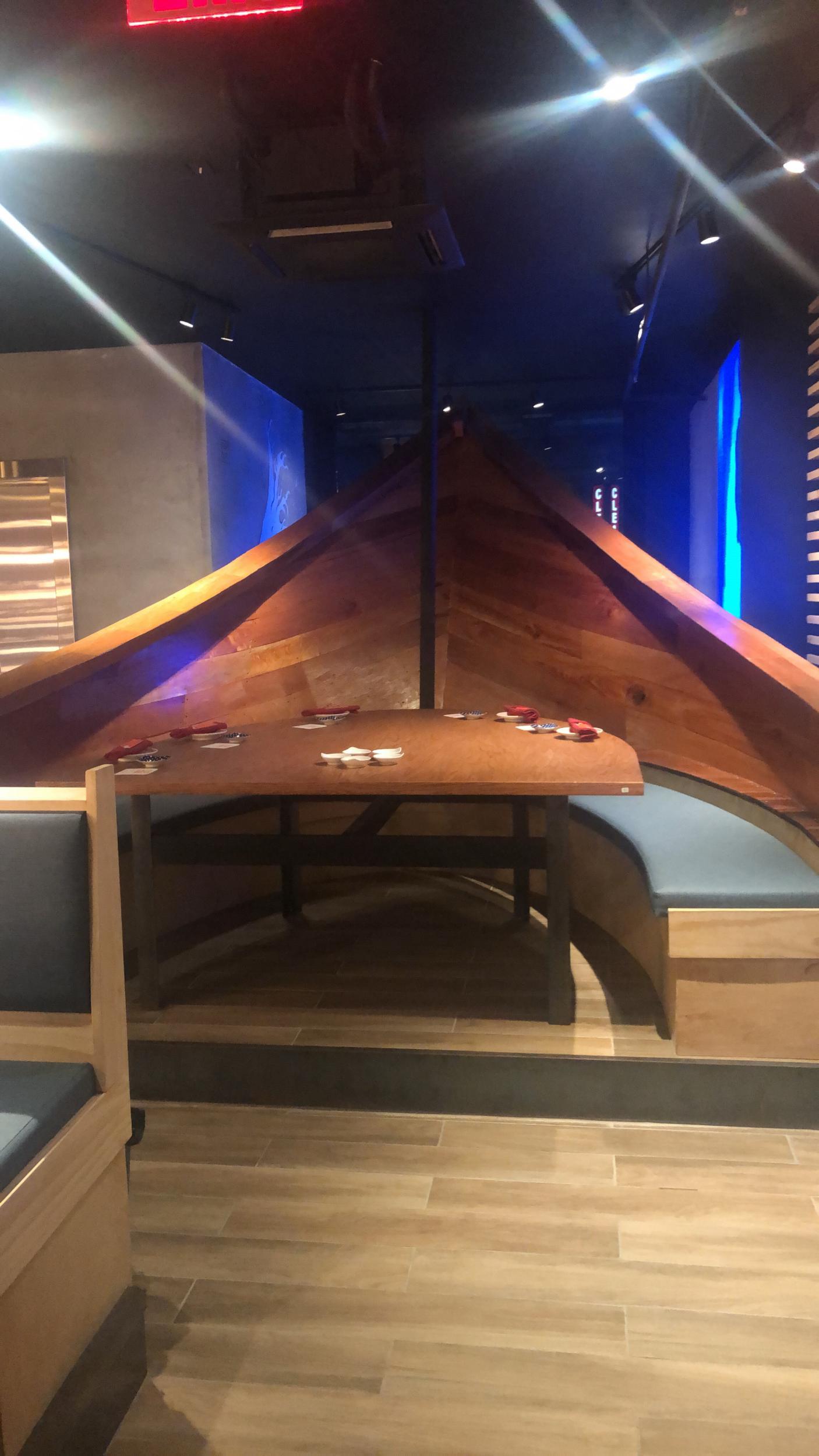 The restaurant is made to look like a ship