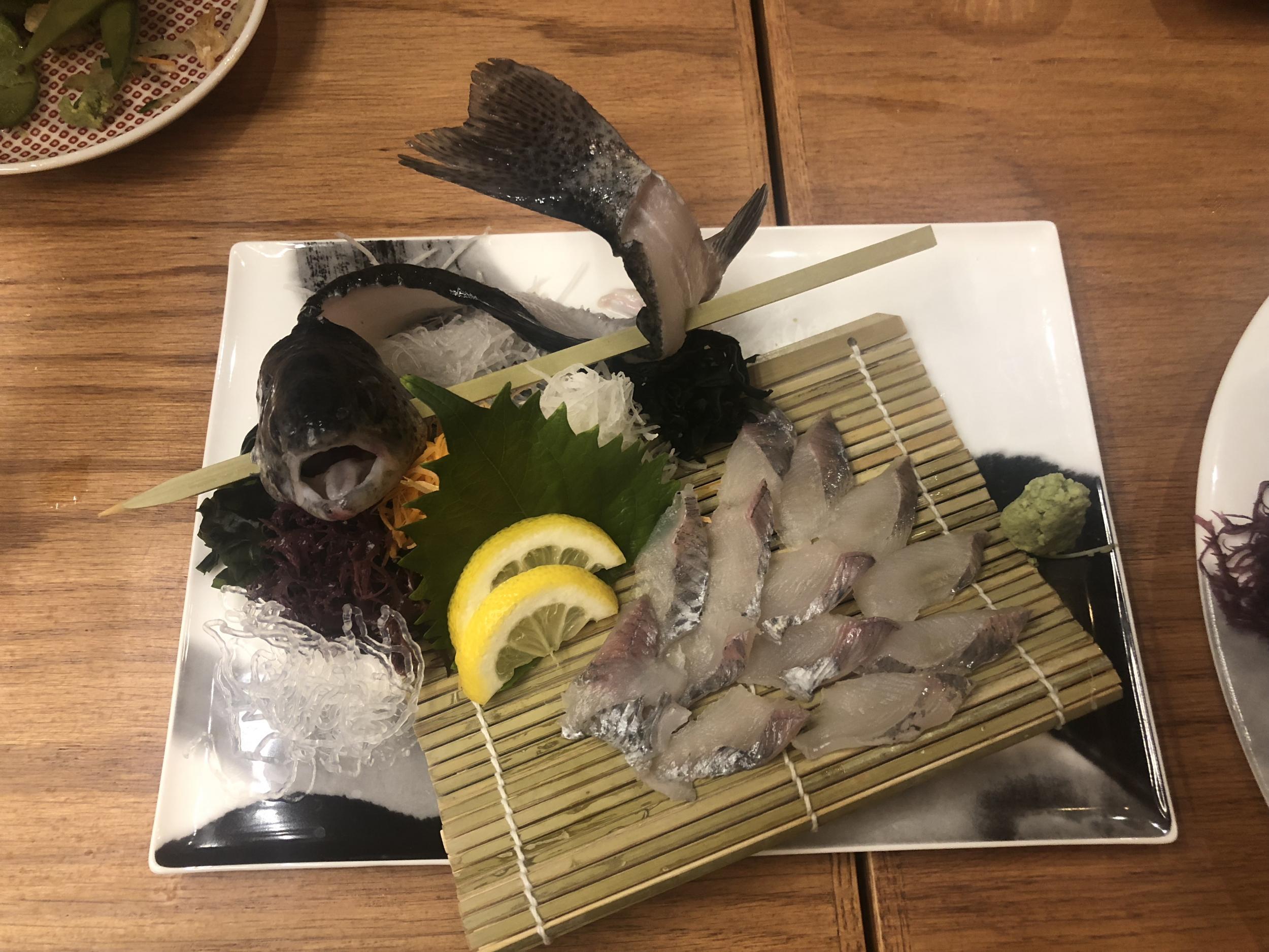 The rainbow trout was prepared sashimi-style