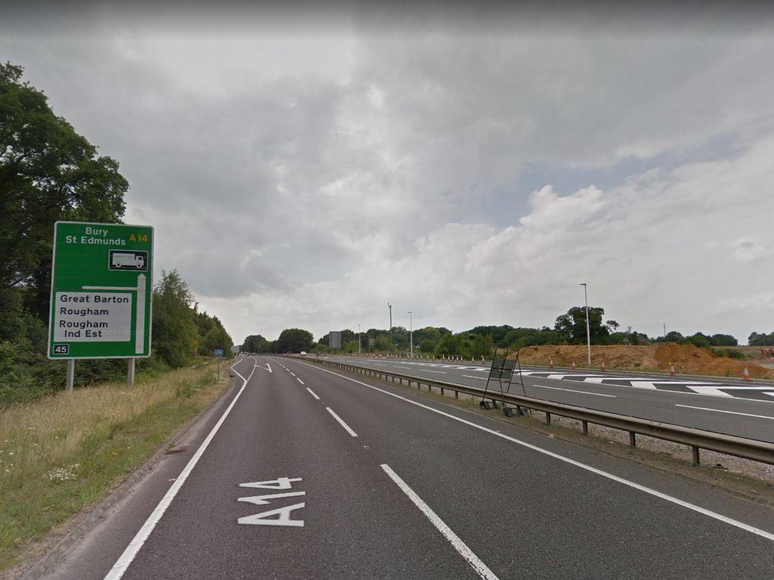 The A14 westbound carriageway near Rougham, Suffolk, was closed for several hours