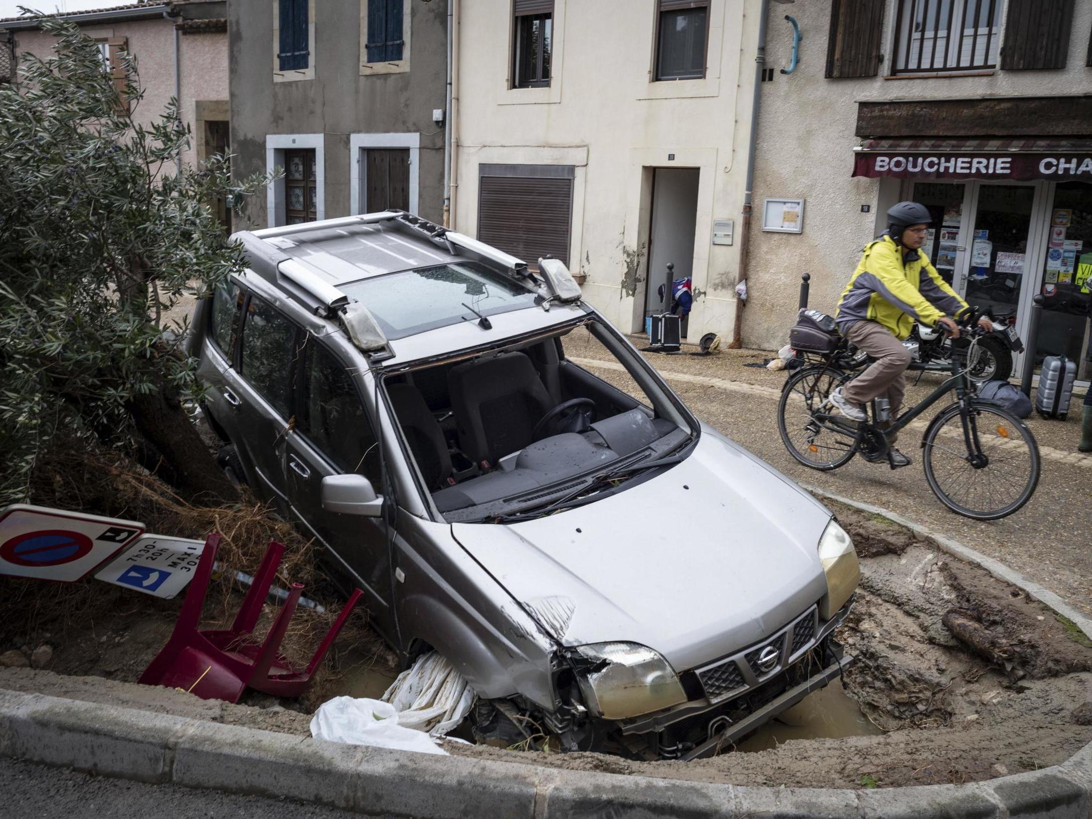 A car is damaged in southern France