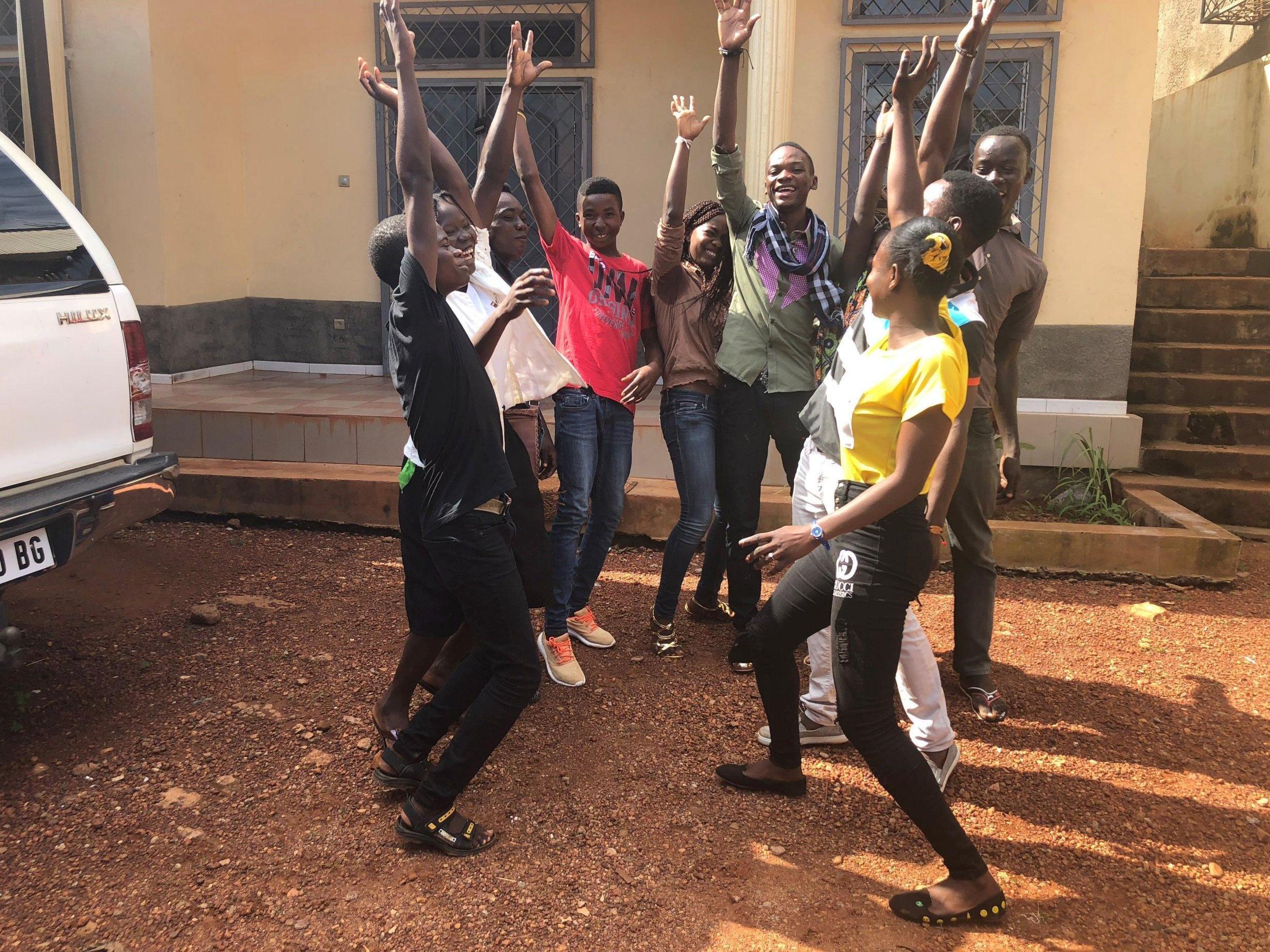 Children at the War Child centre in Bangui, in the Central African Republic, celebrate news of the £500,000 price match announcement from the UK government